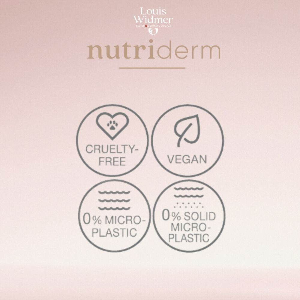 Crèmepot met roze deksel. Louis Widmer logo en tekst. Nachtcrème Nutritive.