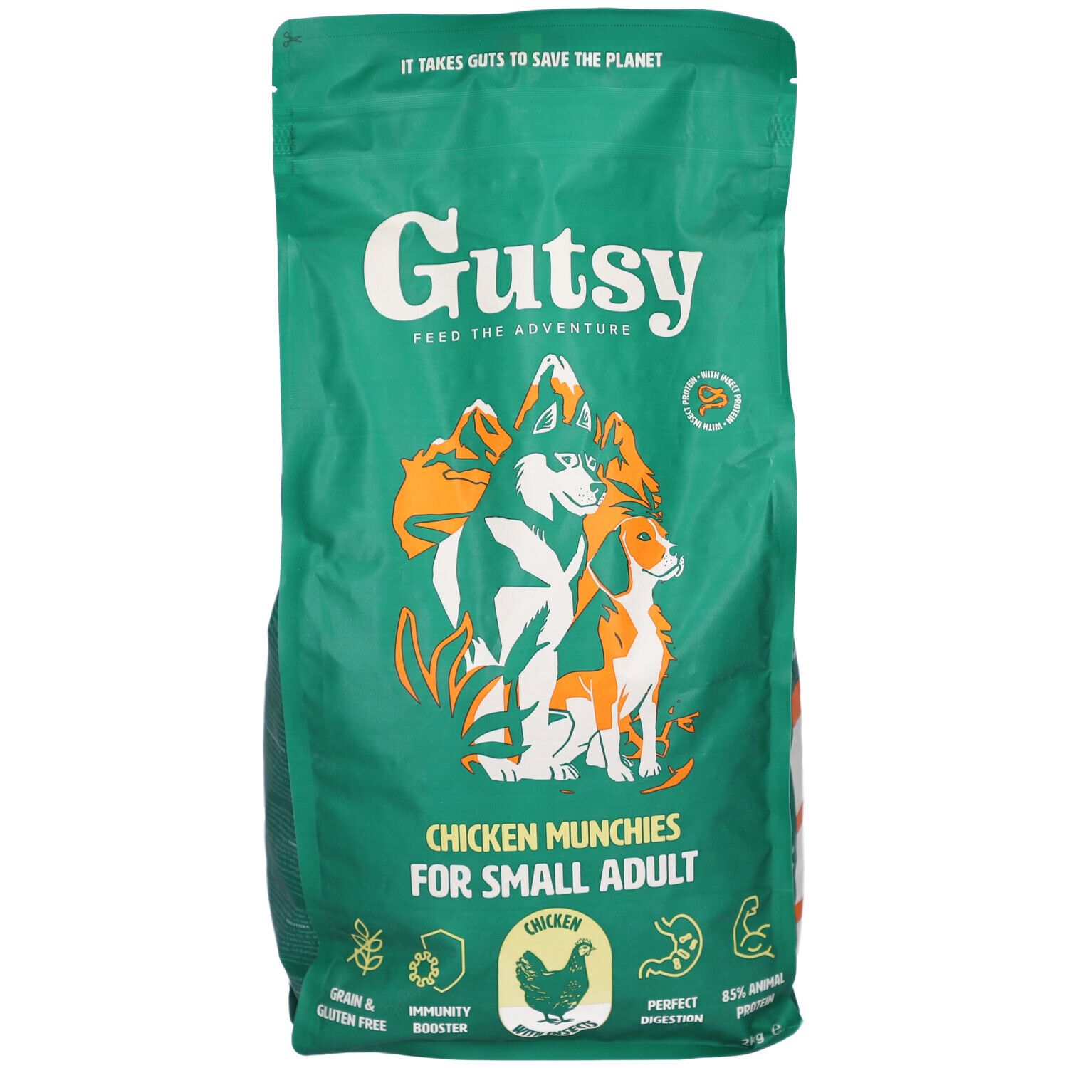 Gutsy Chicken Munchies Hundefutter für kleine erwachsene Hunde, 2kg Beutel.