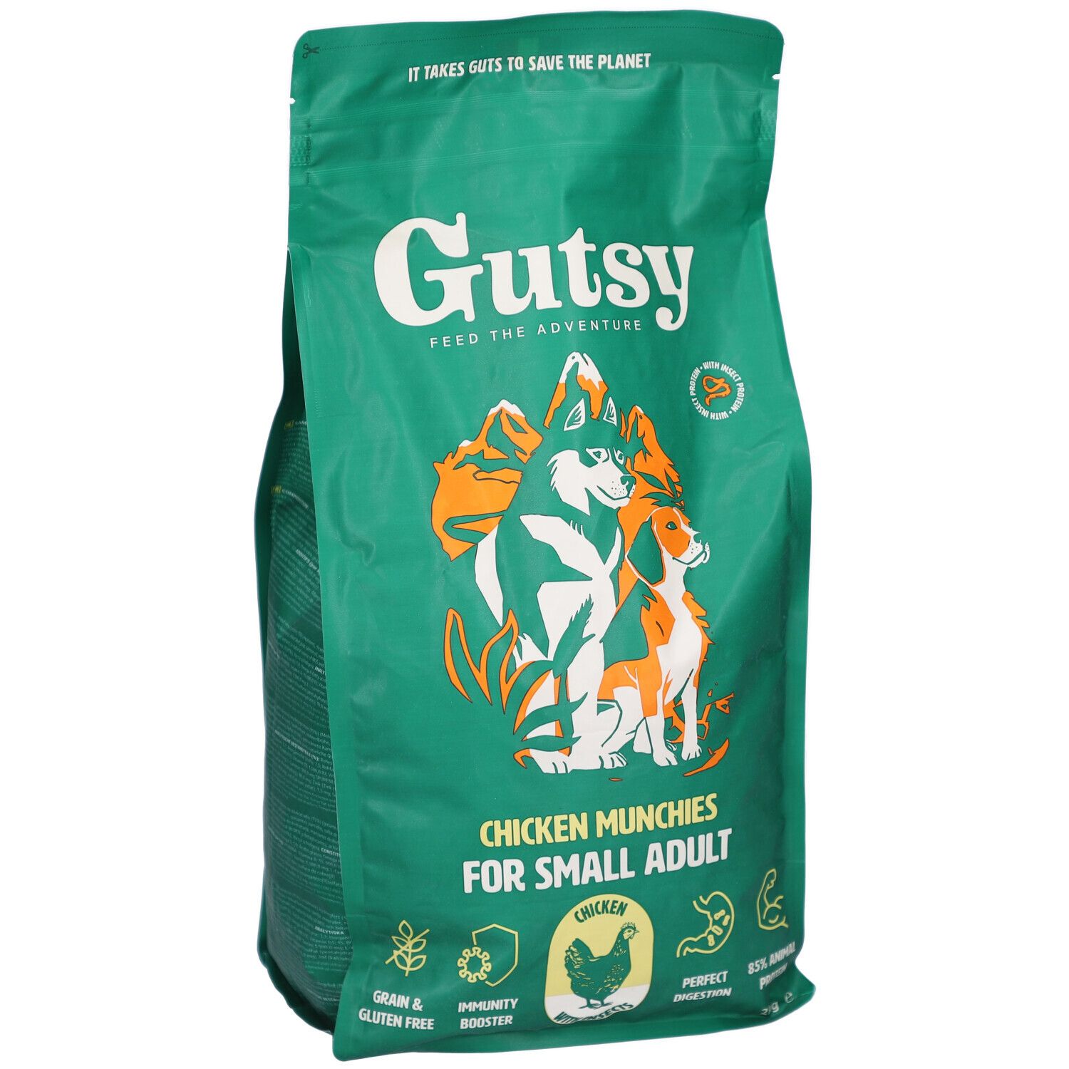Gutsy Chicken Munchies Hundefutter für kleine erwachsene Hunde, 2kg Beutel.