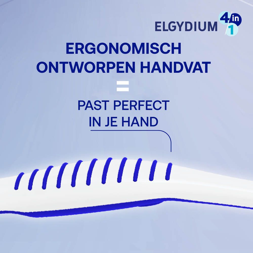 Verpakking met een witte en blauwe tandenborstel. Met 4-in-1 functies.