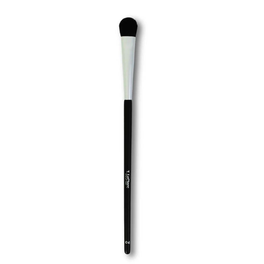 Platte, zwarte kwast met witte steel en zwarte borstelkop. Opschrift: T. LeClerc, 04.