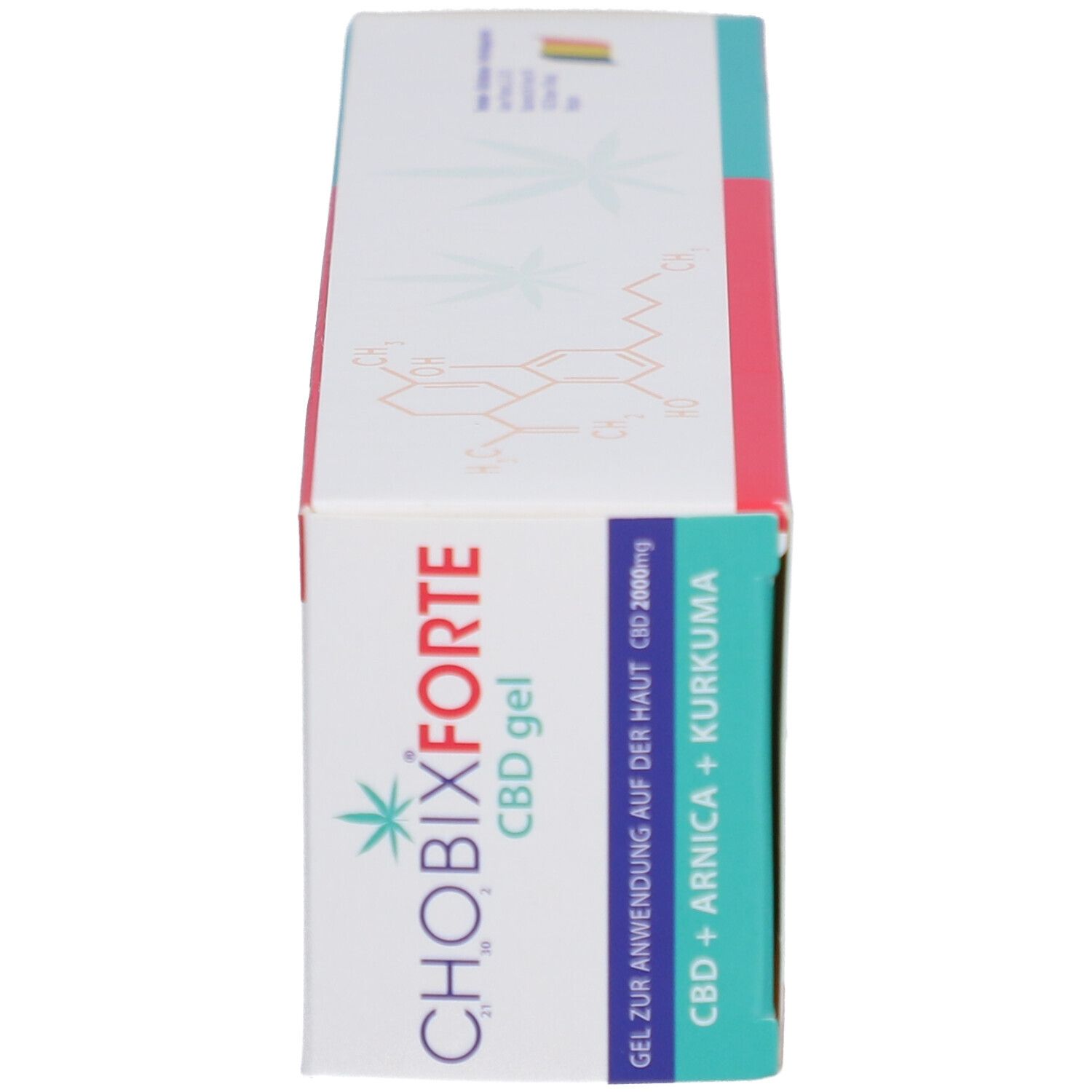 Seitenansicht der Chobix Forte CBD Gel Faltschachtel.