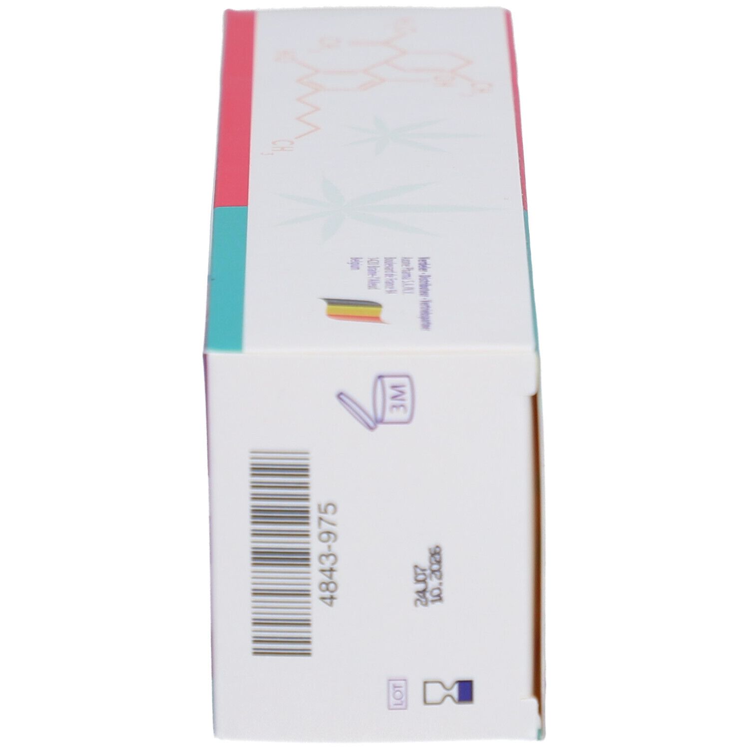 Seitenansicht der Chobix Forte CBD Gel Faltschachtel mit Barcode.