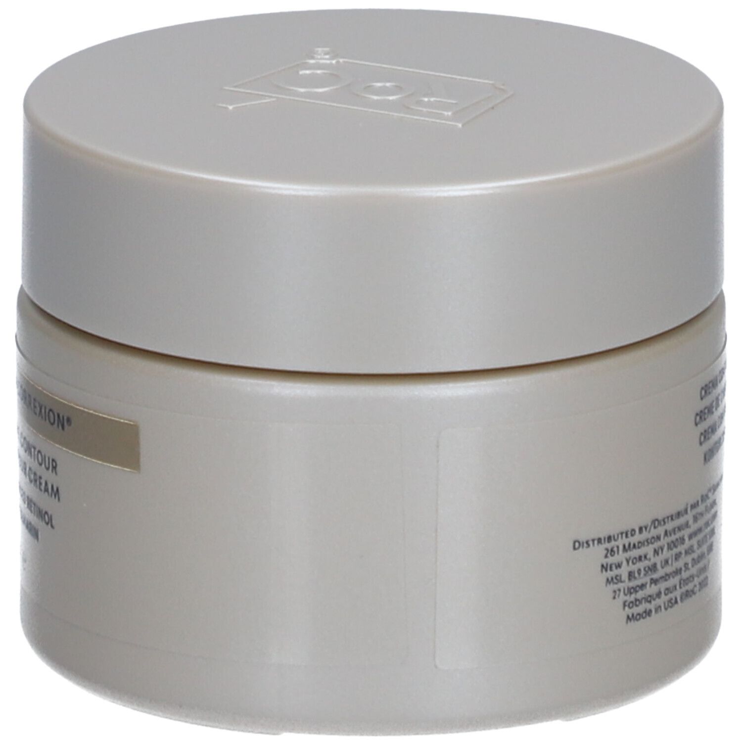 Pot avec couvercle. Inscriptions : RoC, Derm Correxion, Crème Contour, Advanced Retinol. Teinte : gris clair.