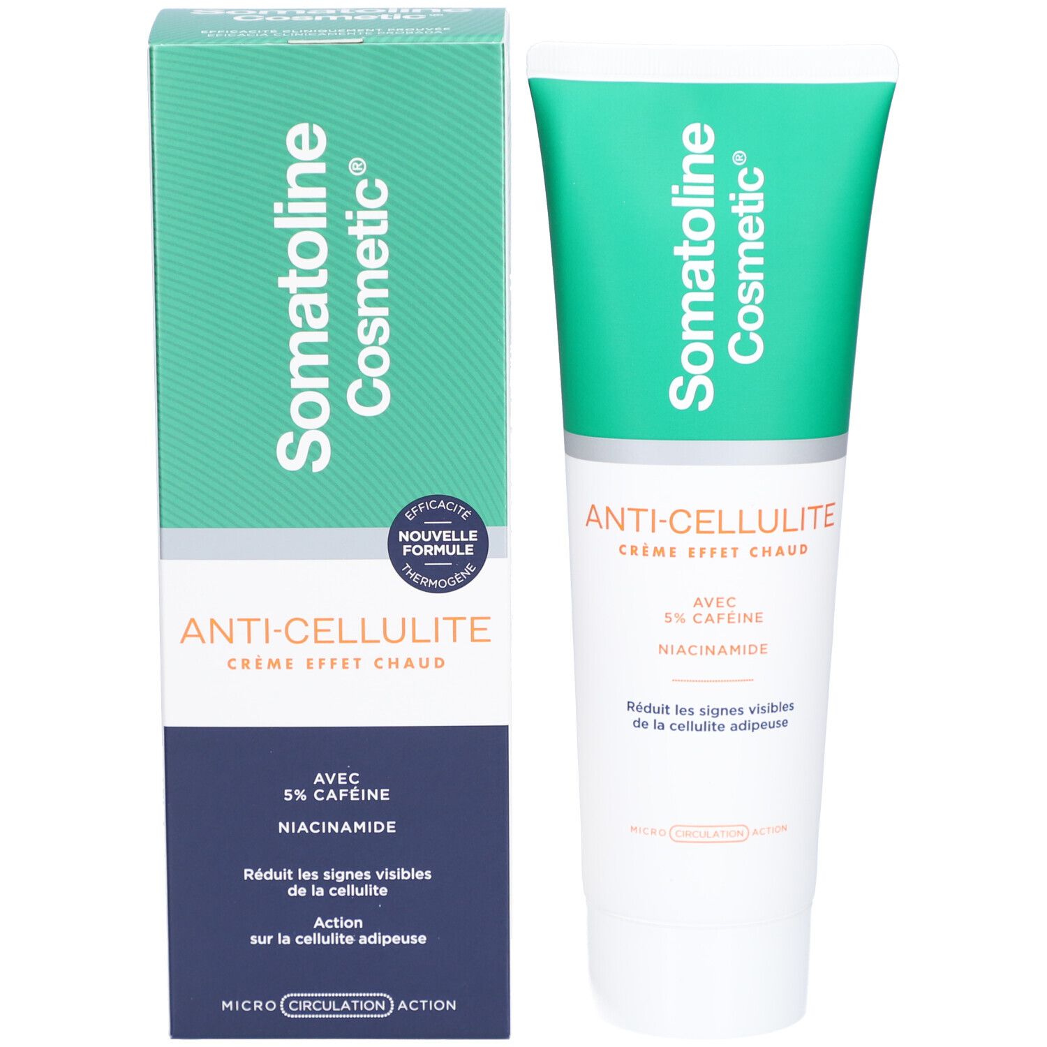 Produktverpackung und Tube. Verpackung: Somatoline Cosmetic, Anti-Cellulite Crème. Tube: gleiche Aufschrift.