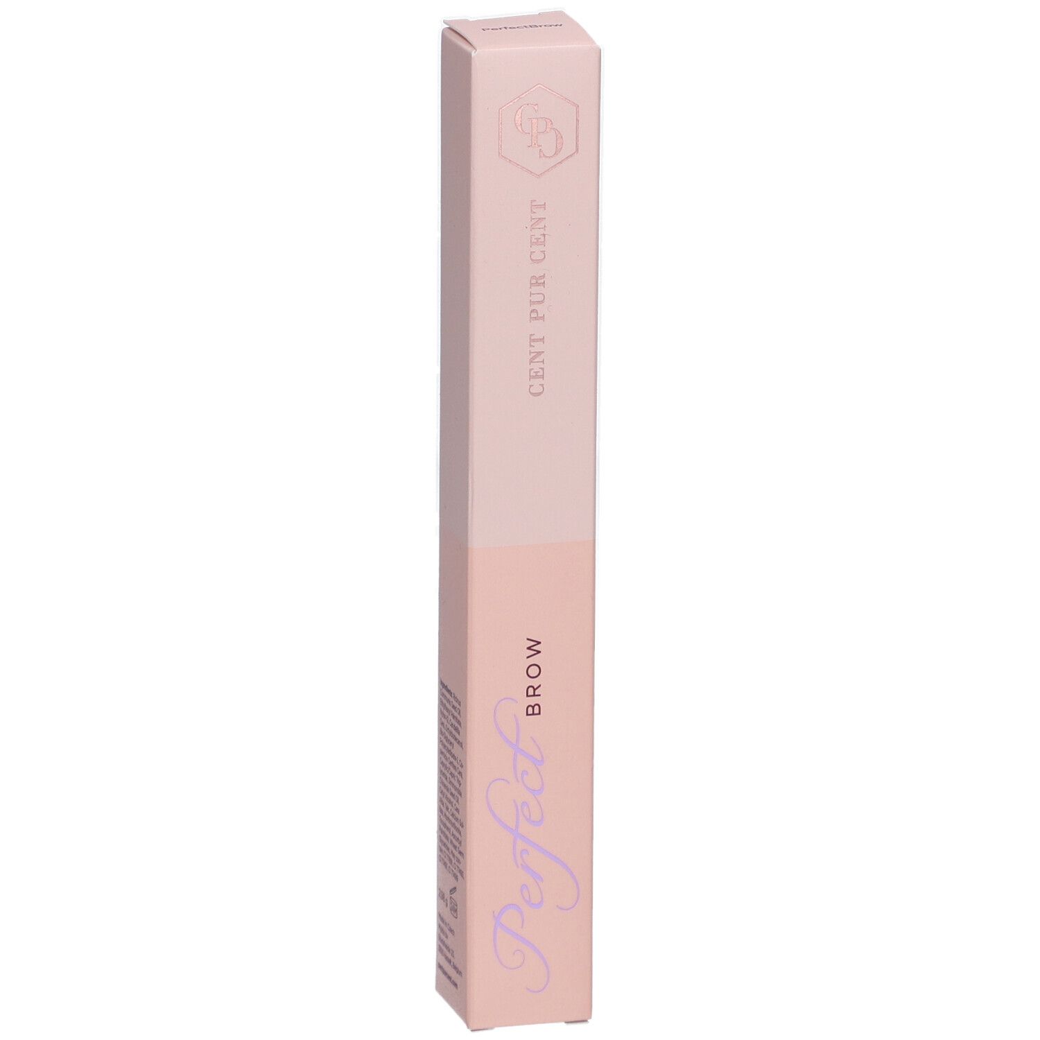 Rosa Verpackung mit Produktnamen Perfect Brow. Schriftzug Cent Pur Cent. Aufdruck: Brow.