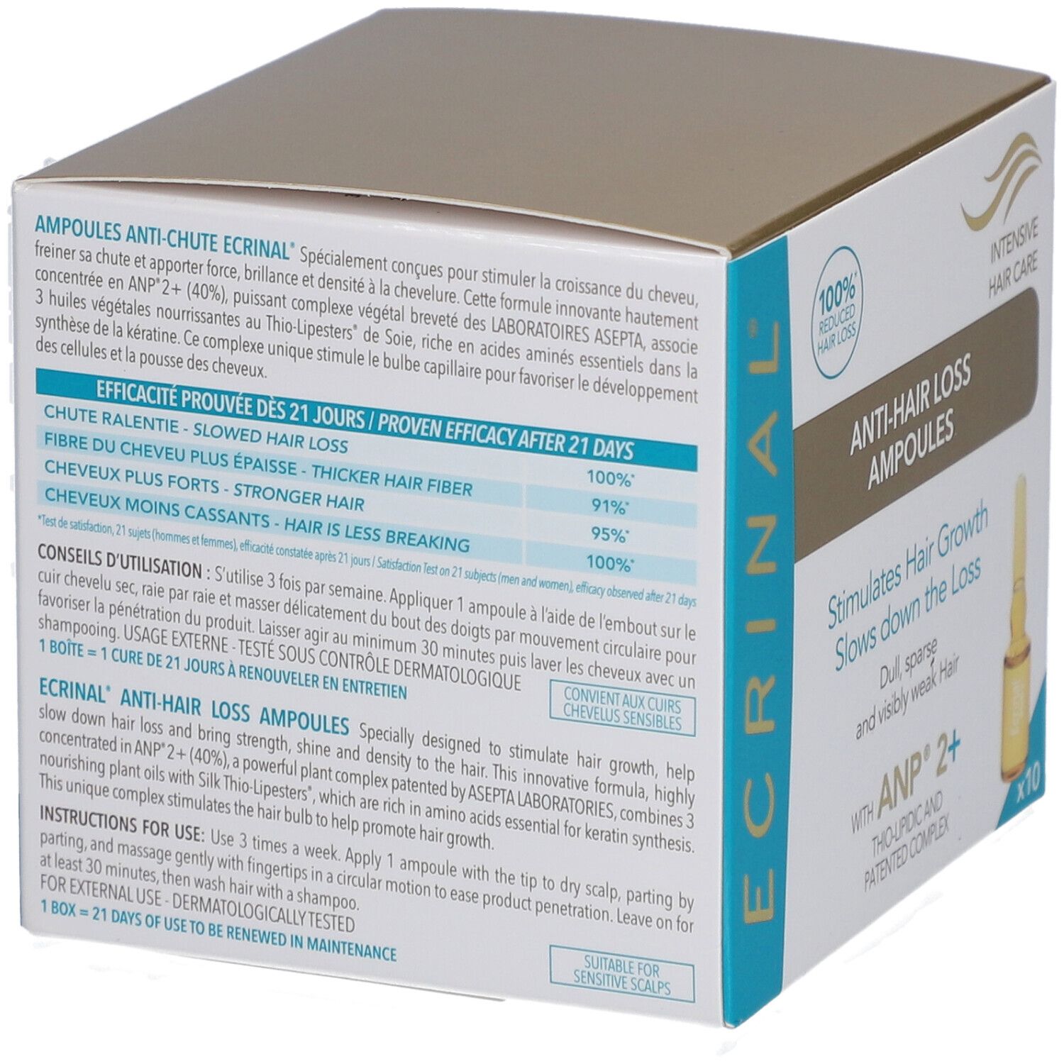 Dos des ampoules ECRINAL Anti-Chute. Informations produit. Contient 10 ampoules.