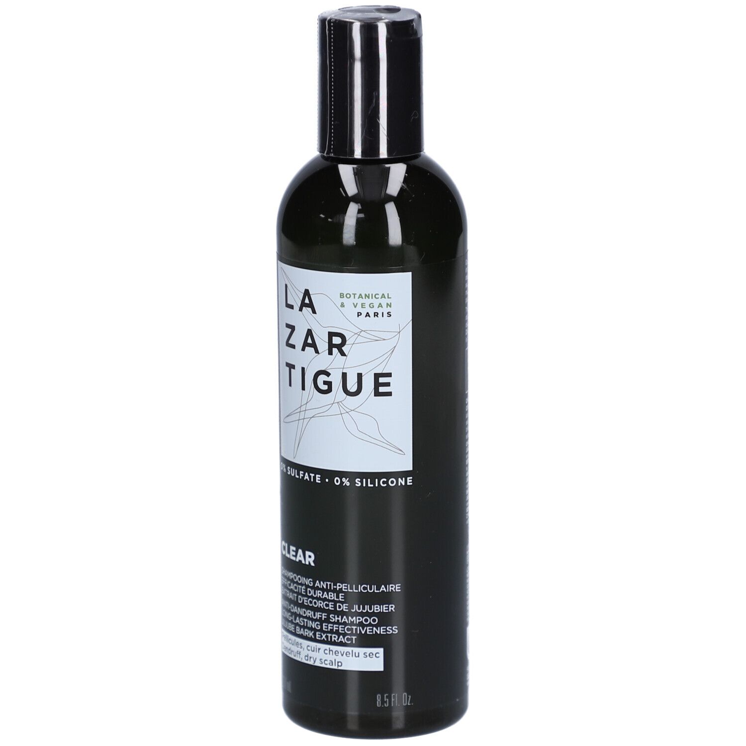 Schwarze Flasche Lazar Tigué Anti-Schuppen-Shampoo, 8.5 fl oz.