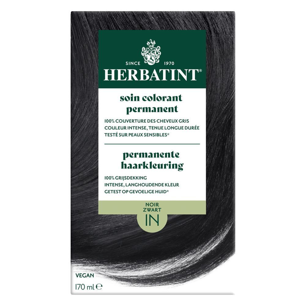 Herbatint Coloration Permanente 1N Noir. Boîte de coloration noire. Vegan.