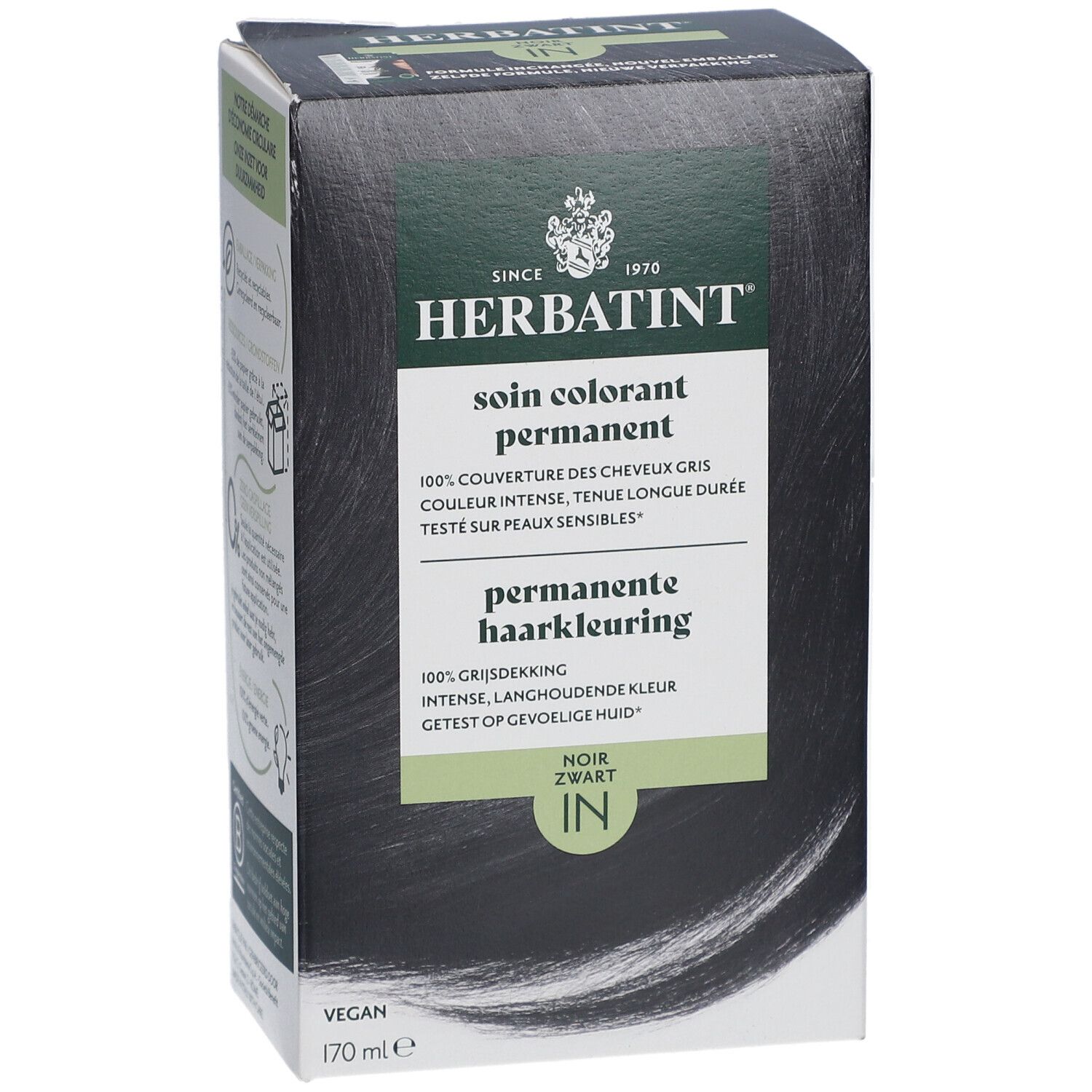 Herbatint Coloration Permanente 1N Noir. Boîte de coloration noire. Vegan.