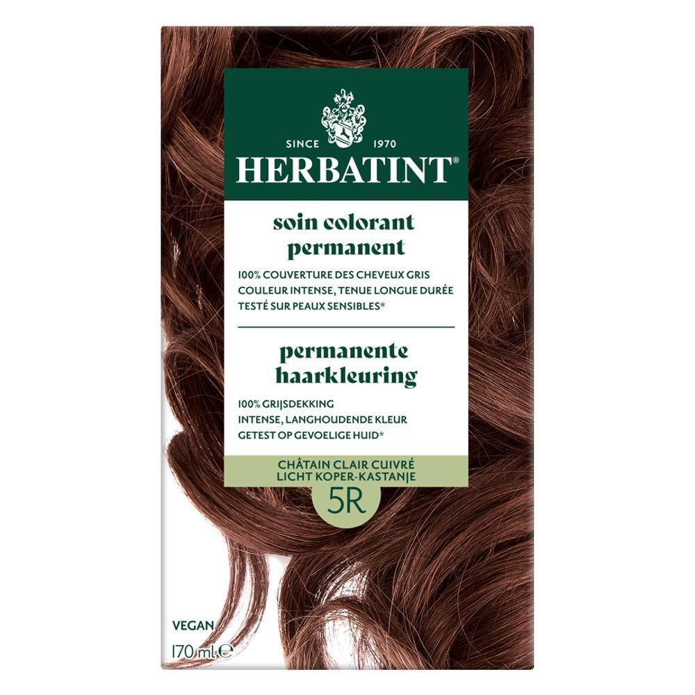 Herbatint 5R, châtain clair cuivré. Face avant avec visuel du produit.
