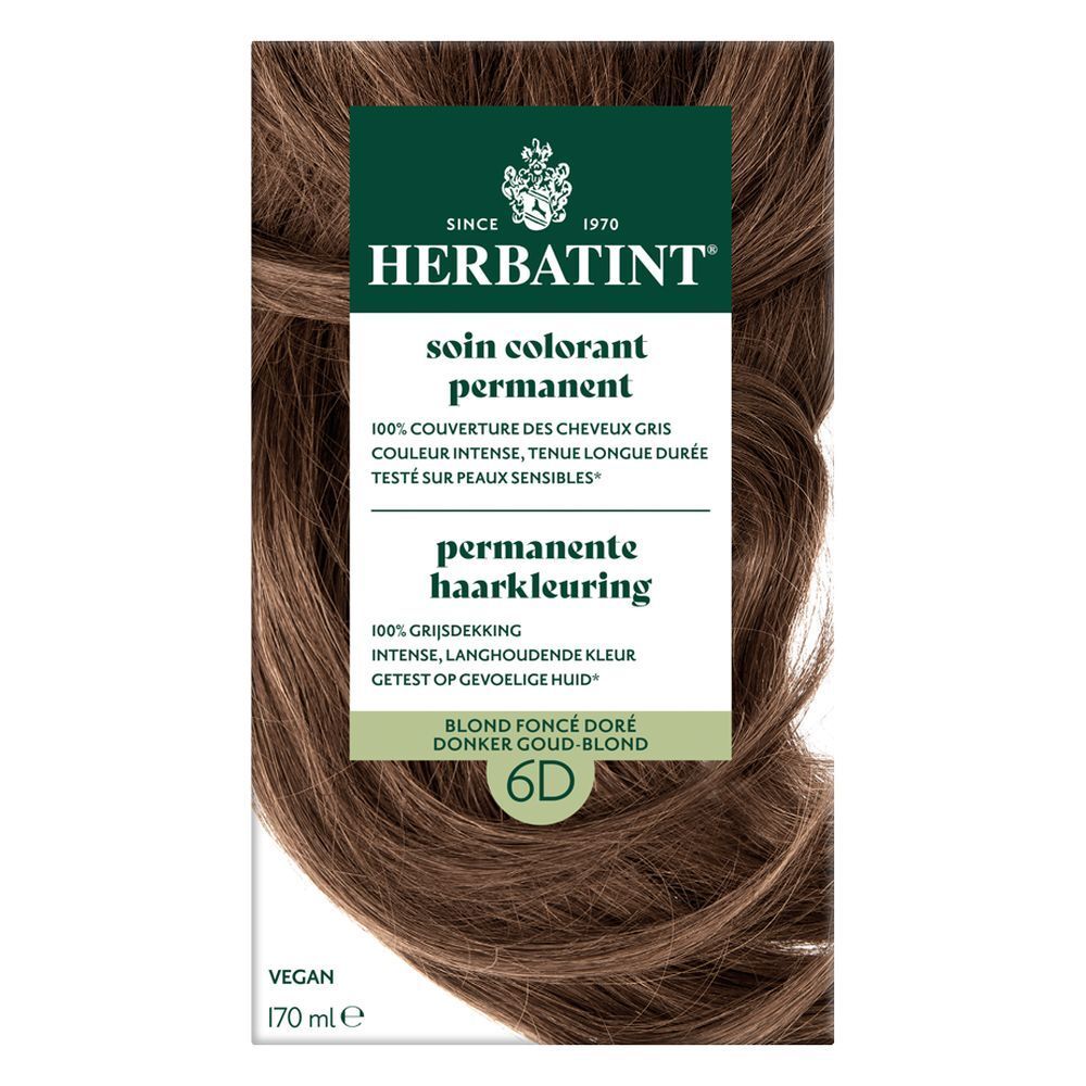 Herbatint 6D Blond foncé doré. Coloration permanente en boîte. Vegan, 170 ml.