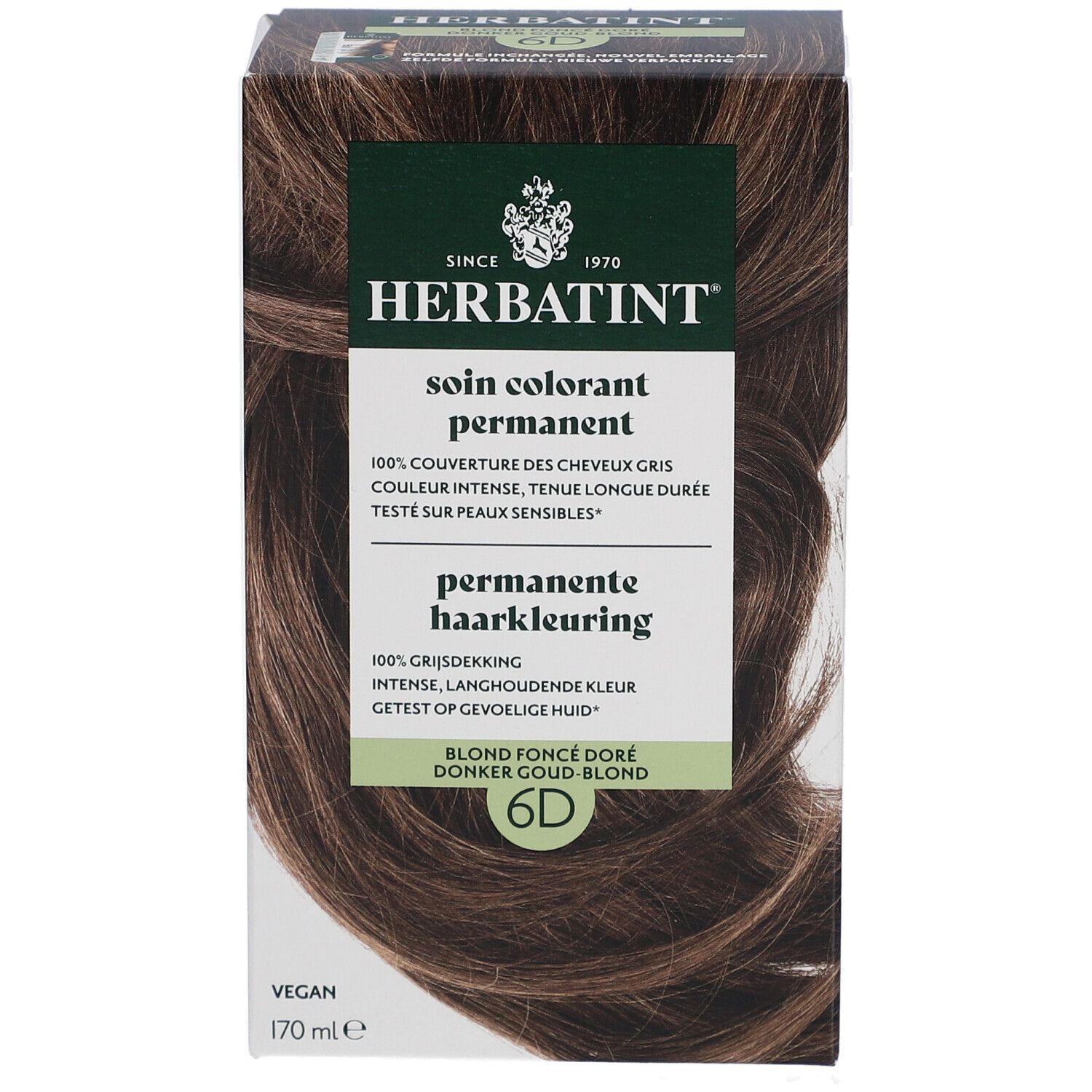 Herbatint 6D Blond foncé doré. Coloration permanente en boîte. Vegan, 170 ml.
