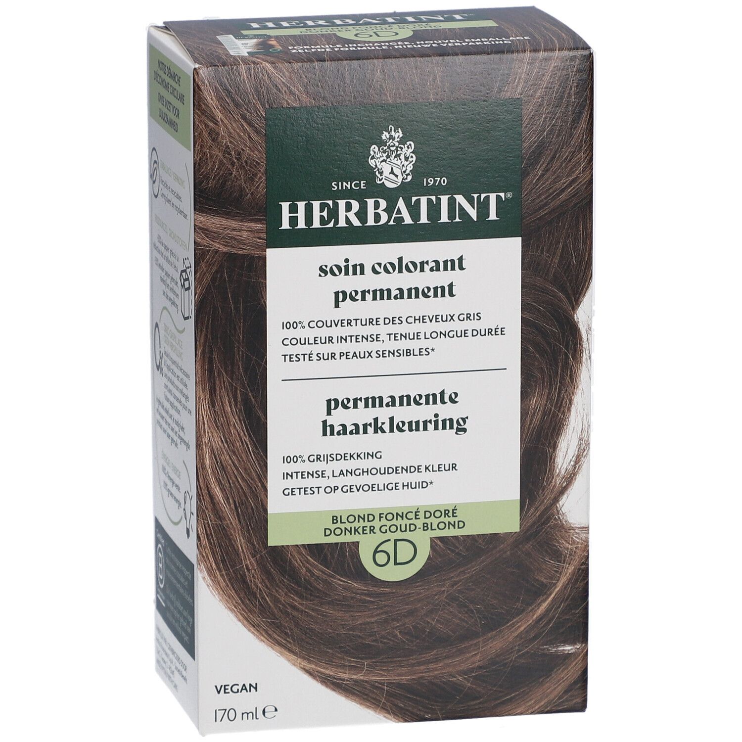 Herbatint 6D Blond foncé doré. Coloration permanente en boîte. Vegan, 170 ml.