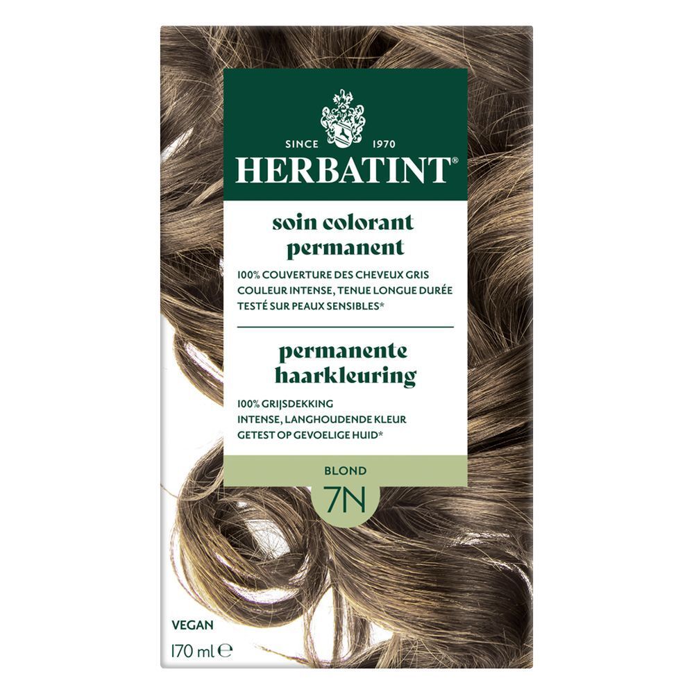 Herbatint 7N Blond. Boîte de coloration permanente. Ingrédients, informations produit. Vegan, 170 ml.