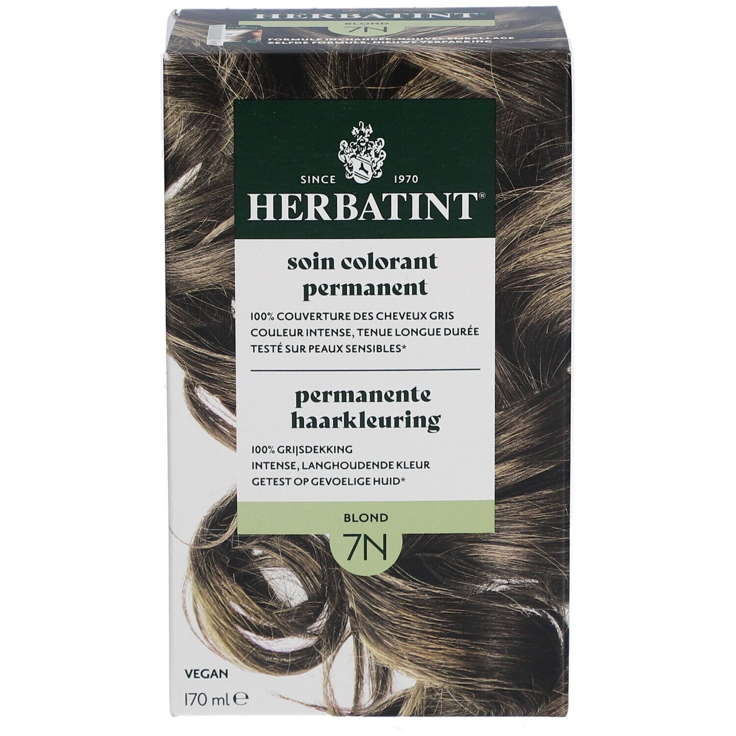 Herbatint 7N Blond. Boîte de coloration permanente. Ingrédients, informations produit. Vegan, 170 ml.