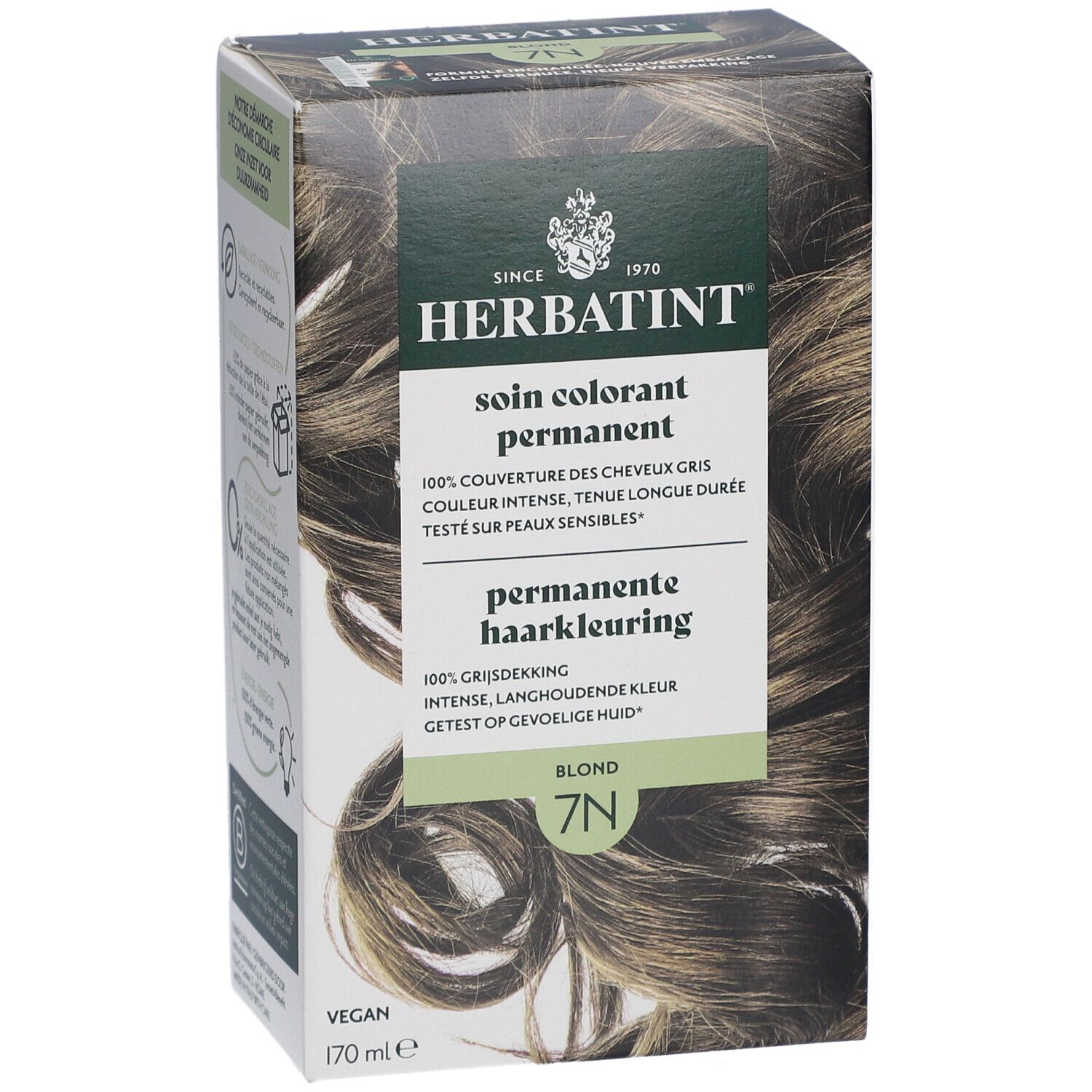 Herbatint 7N Blond. Boîte de coloration permanente. Ingrédients, informations produit. Vegan, 170 ml.