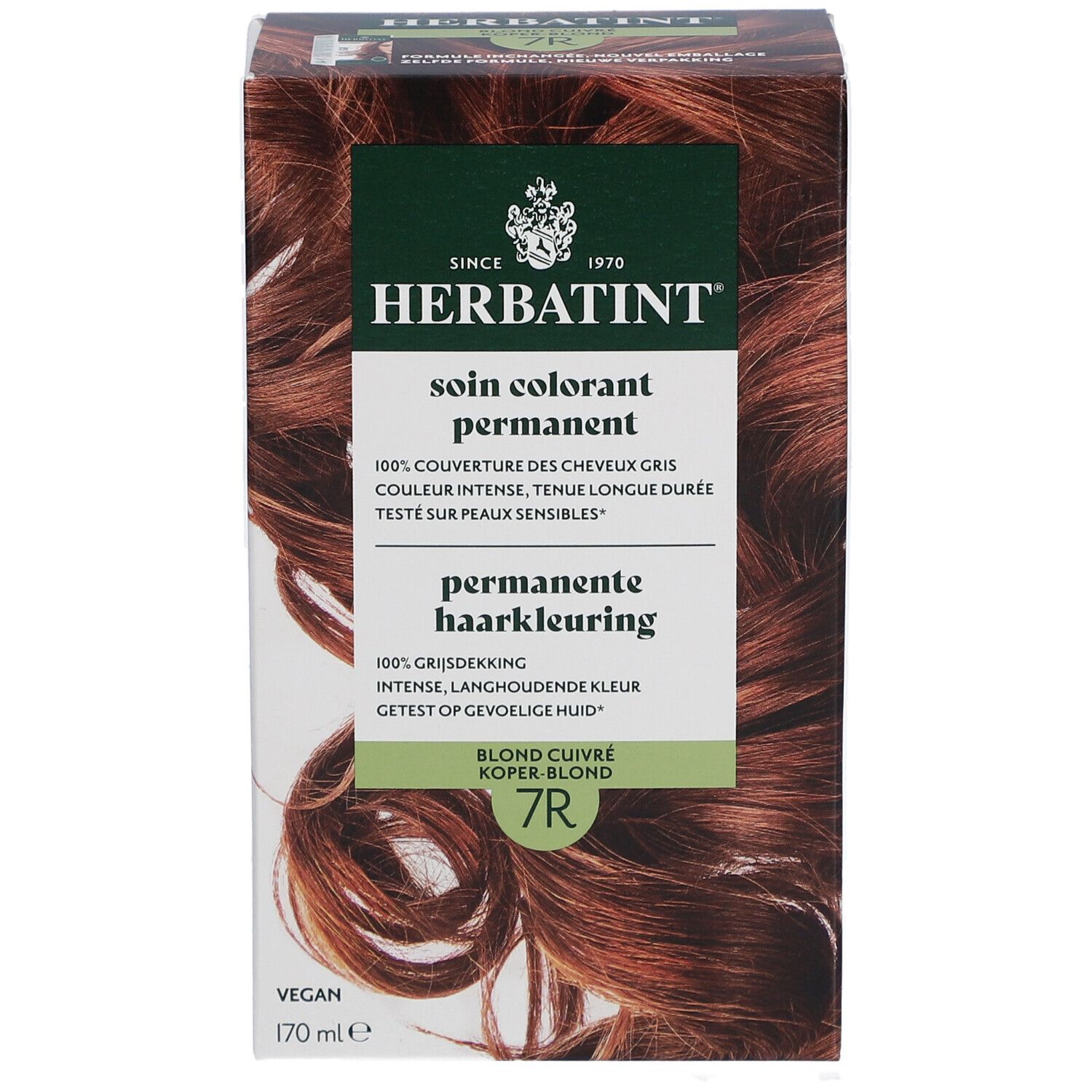 Herbatint 7R Blond cuivré. Coloration permanente en boîte. Vegan. 170 ml.