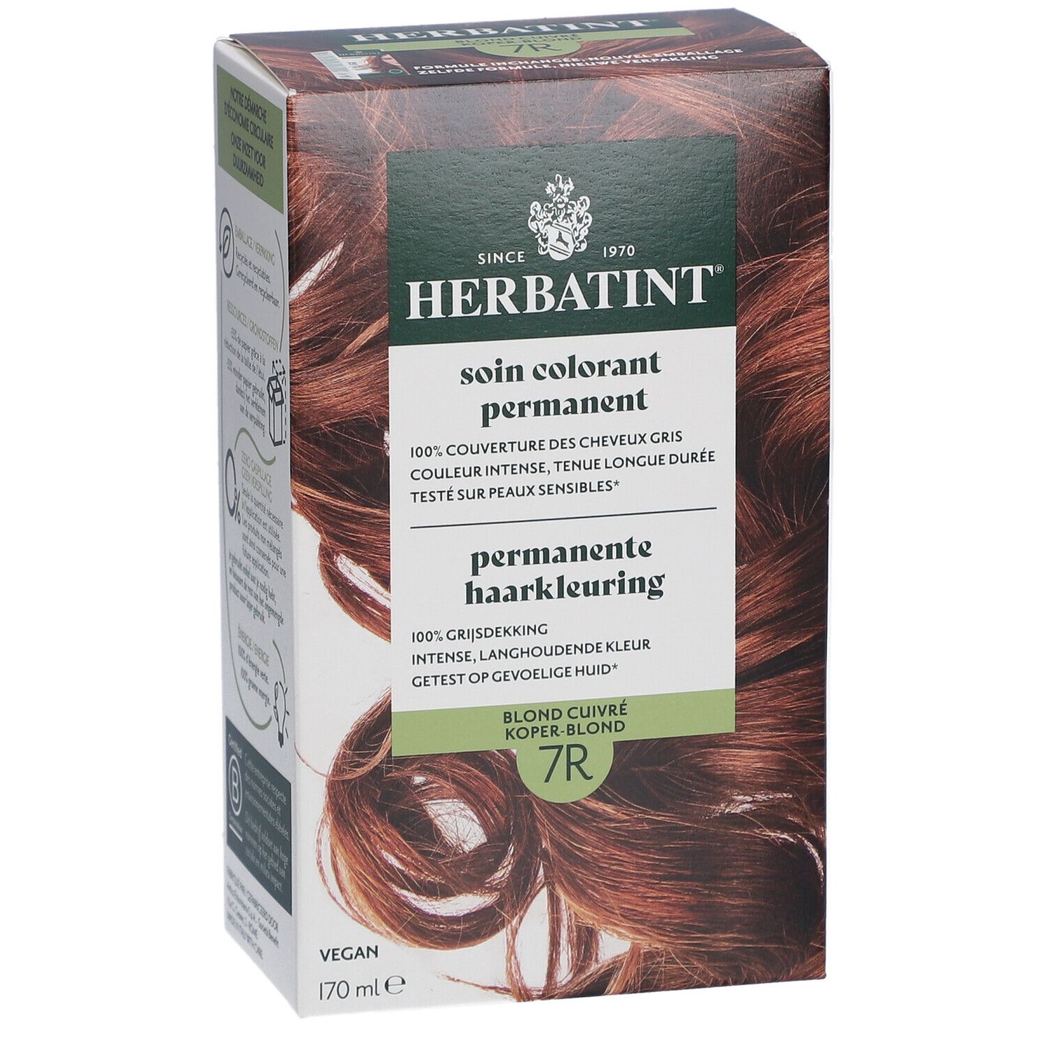 Herbatint 7R Blond cuivré. Coloration permanente en boîte. Vegan. 170 ml.