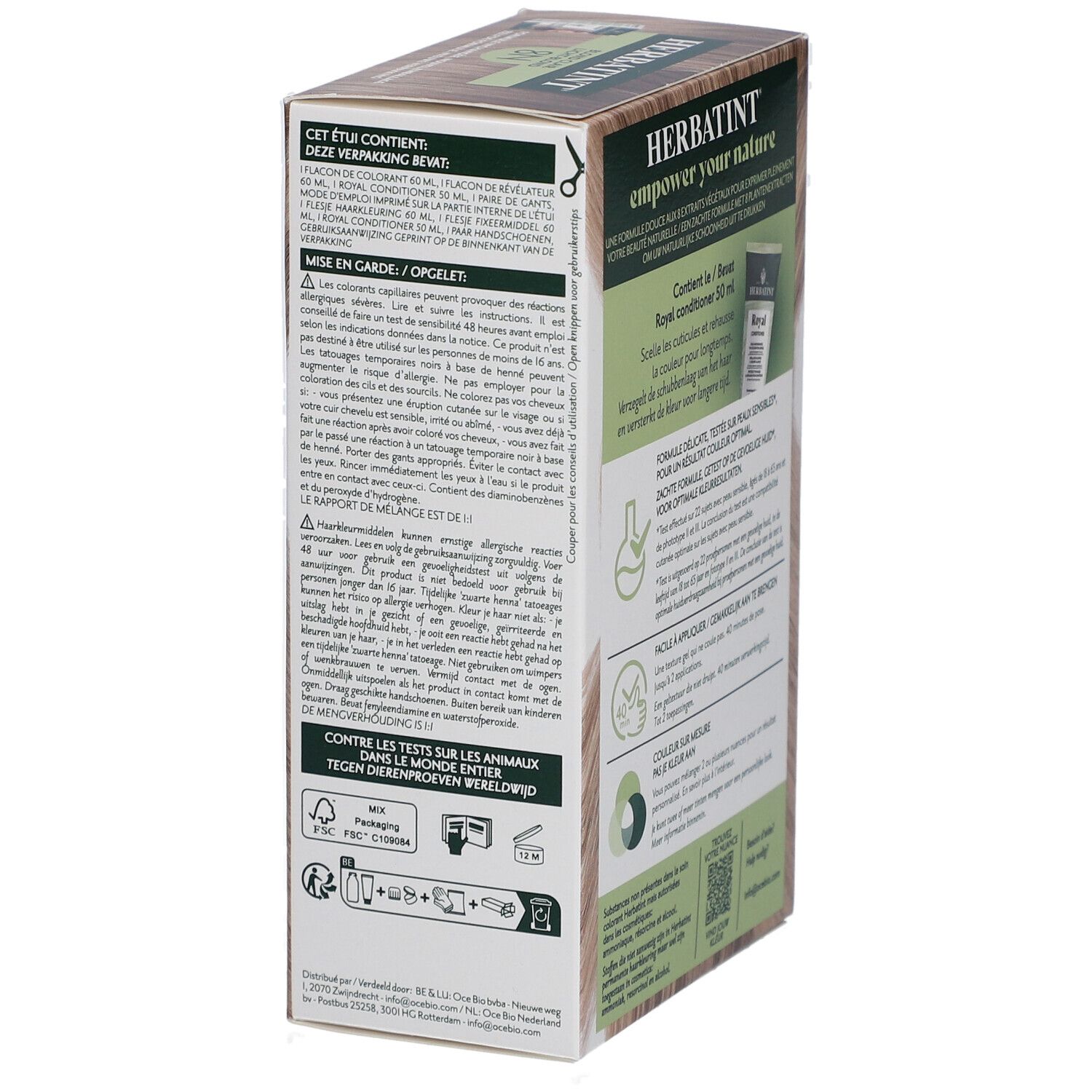 Herbatint-Verpackung. Informationen zu Vorsichtsmaßnahmen und Inhaltsstoffen.