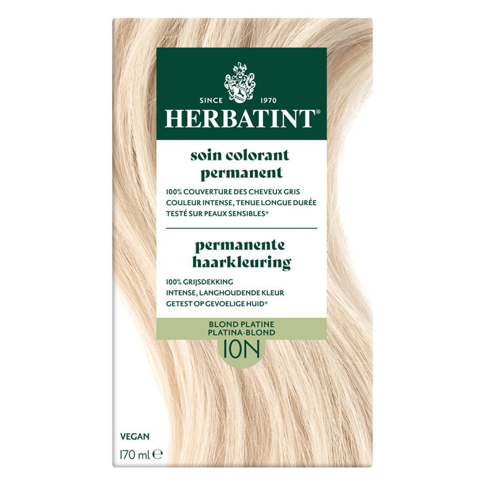 Herbatint Soin Colorant Permanent 10N Blond Platine. Boîte en carton. Cheveux blonds. Vegan.