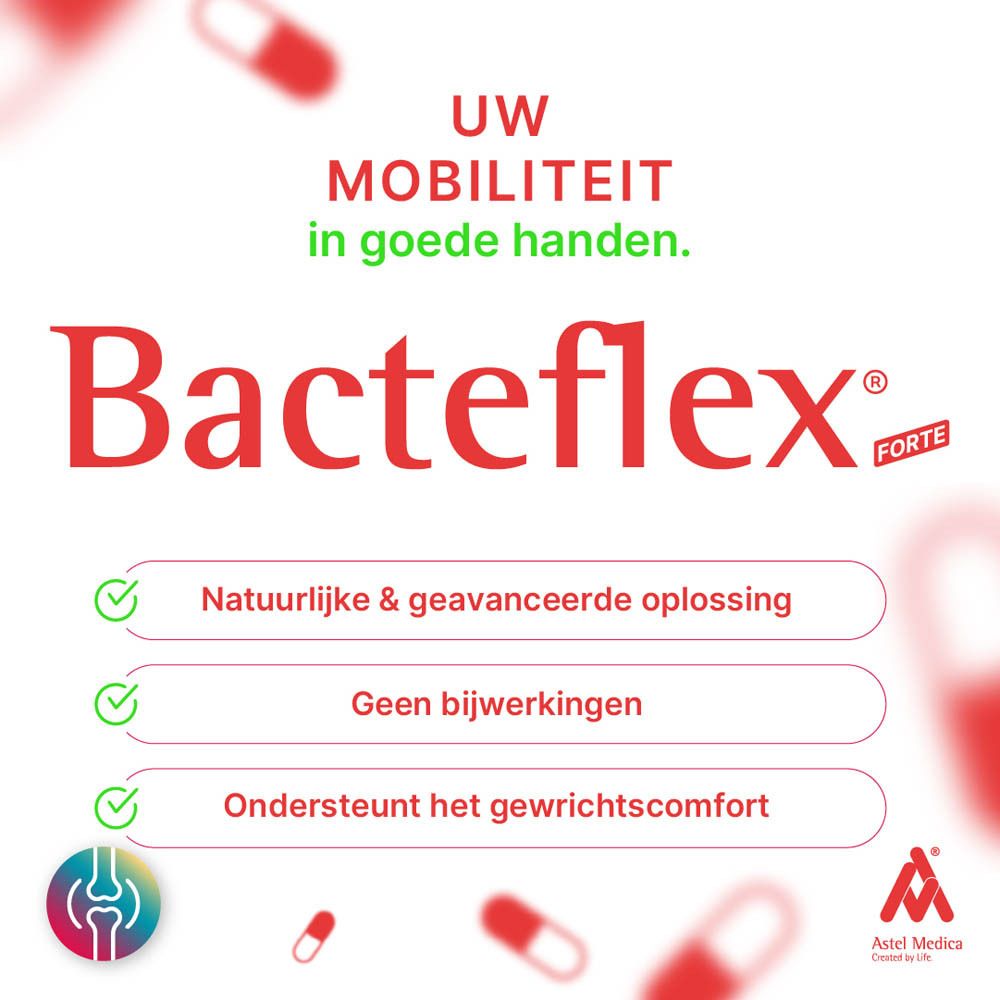 Bacteflex Forte verpakking voor gewrichten, spieren en pezen, 32 capsules.