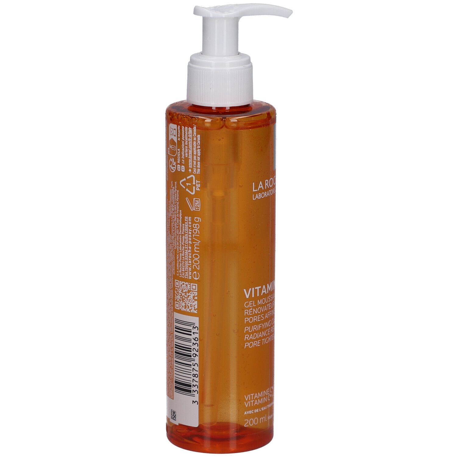 Orangefarbene Pumpflasche mit klarem Gel, 200ml.
