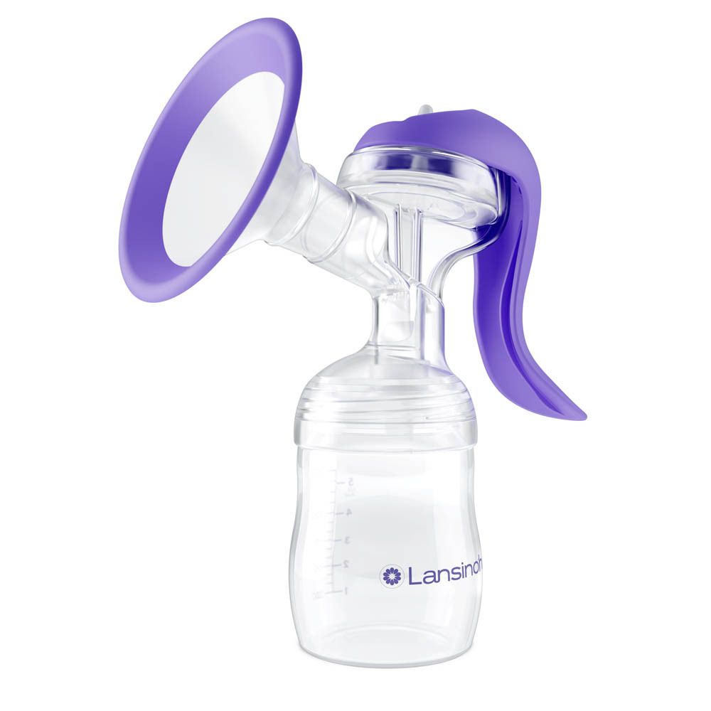 Tire-lait manuel. Marque Lansinoh. Violet et blanc.