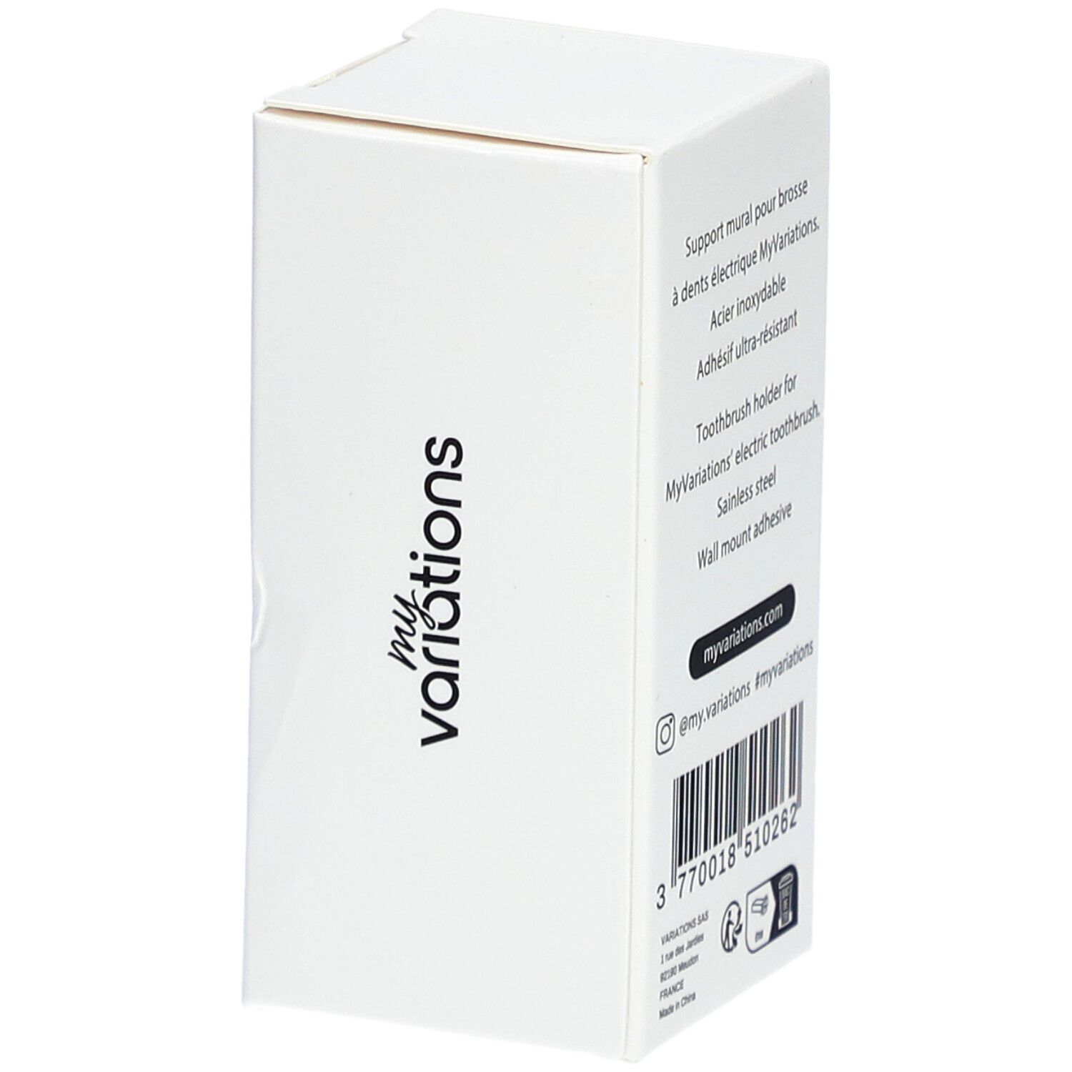 Verpackungsrückseite mit Produktinformationen. Logo "MyVariations" und Barcode. Text in Französisch und Englisch.