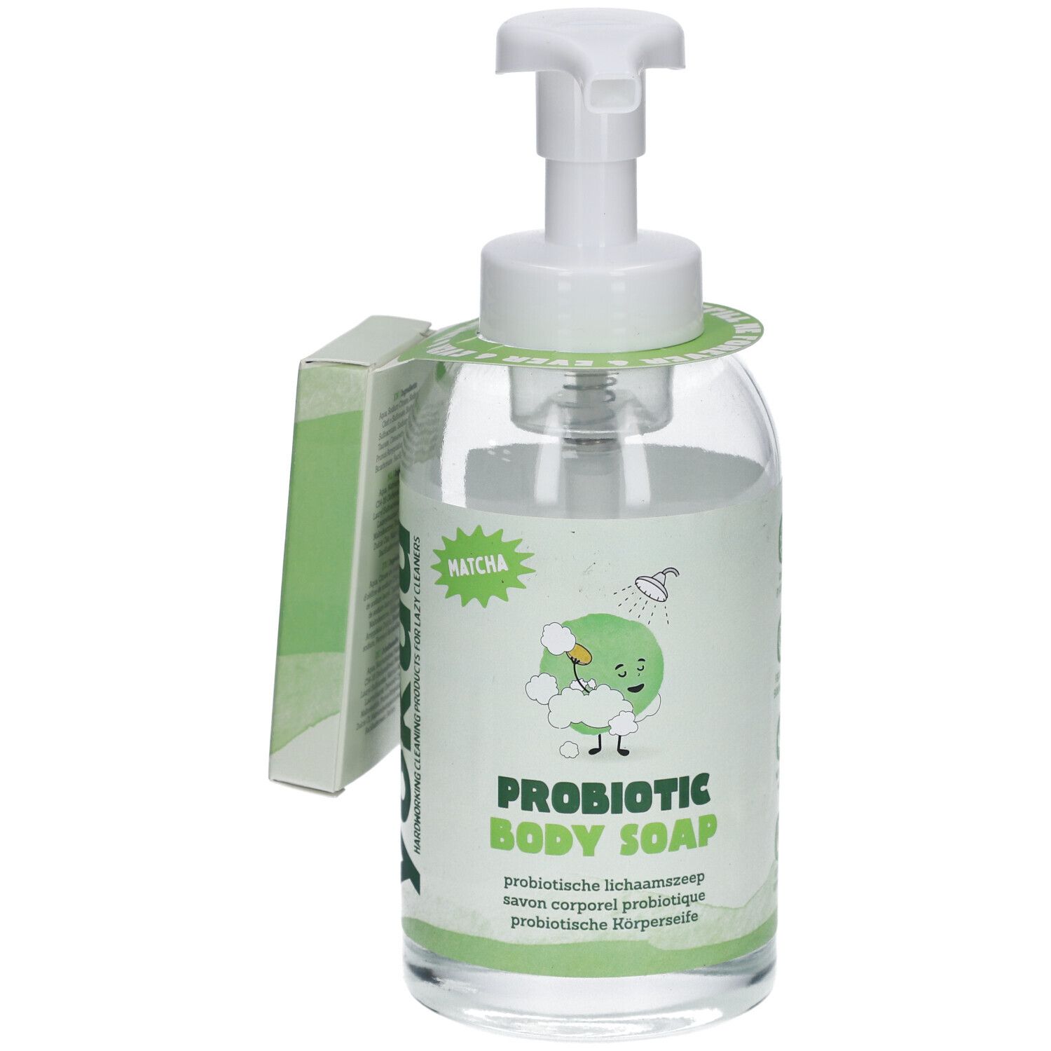 Flasche mit Pumpspender, Probiotische Körperseife, Matcha-Duft.