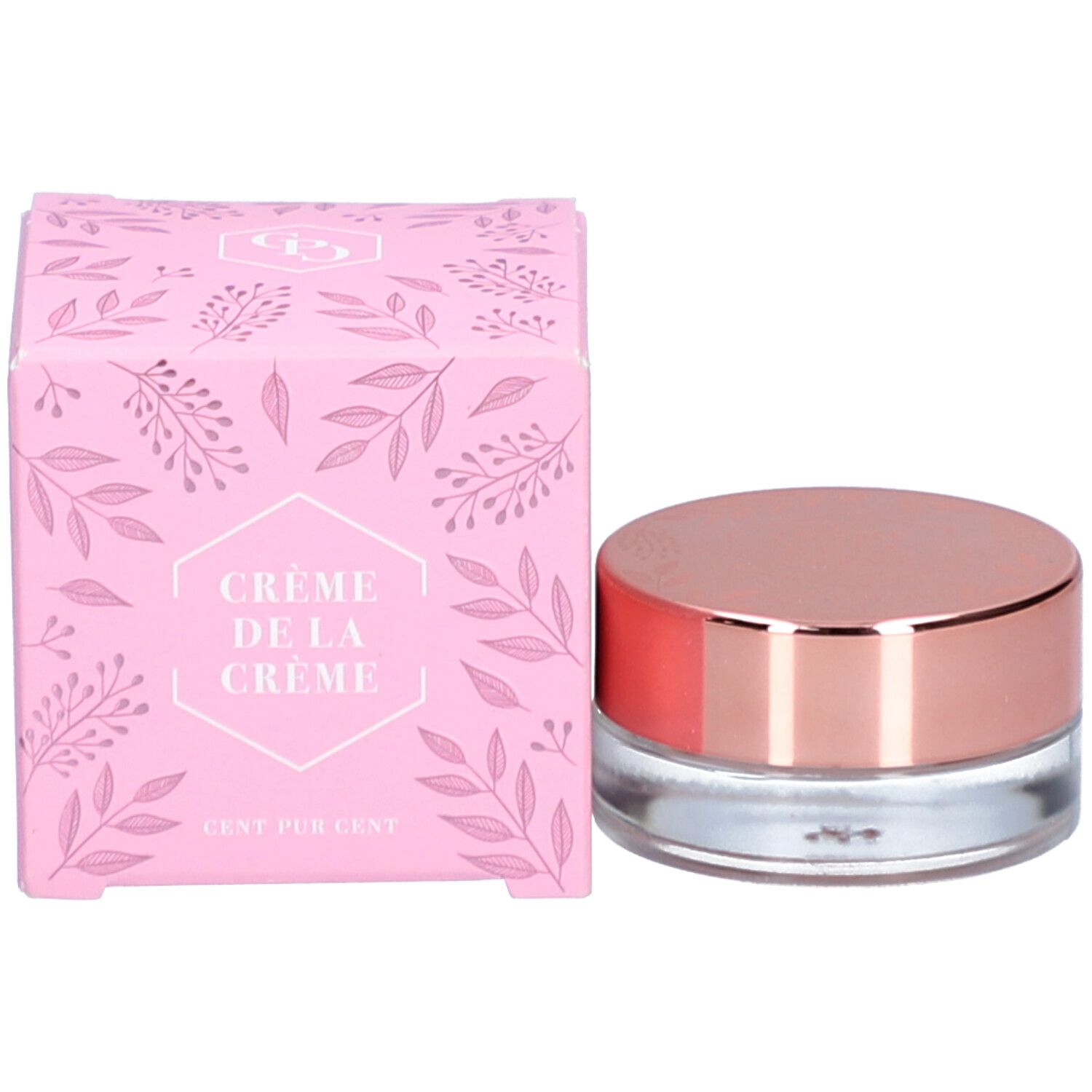 Rosa Schachtel und Tiegel. Auf der Schachtel steht "Crème de la Crème" und "Cent Pur Cent".