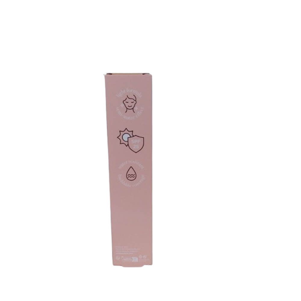 Rosa Verpackung mit Symbolen für Hautschutz, Sonnenschutz und Feuchtigkeit. Text unten.