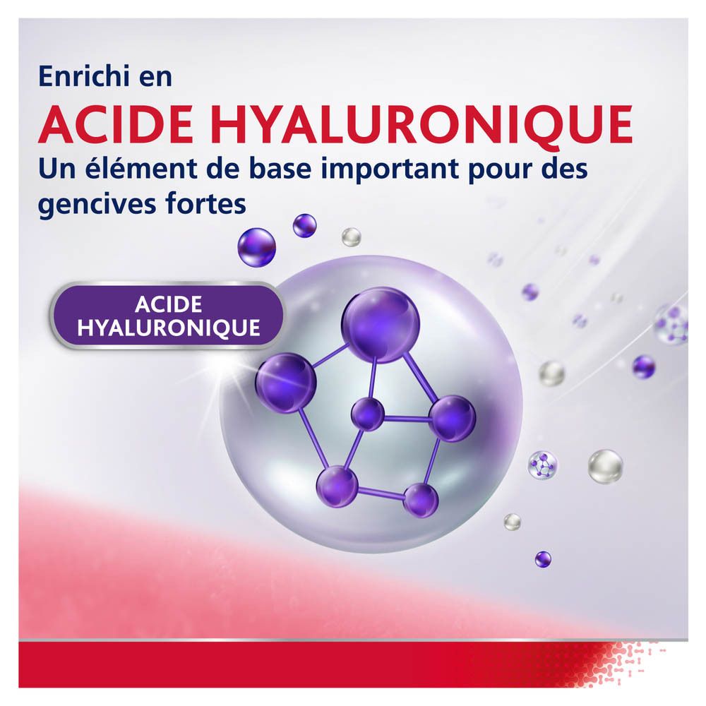 Illustration de dent et gencive. Texte : Renforce les gencives.