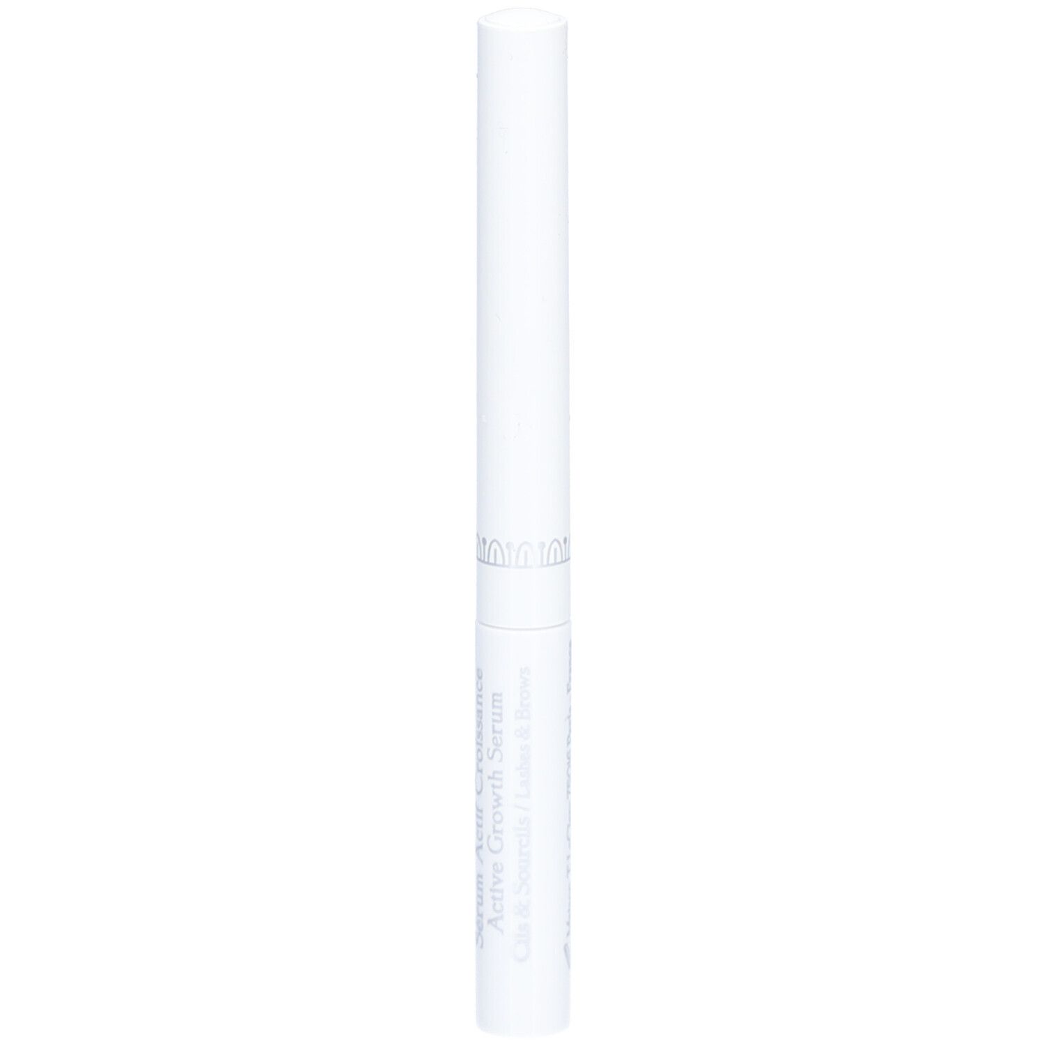 Witte pen met zilveren ring. T.LeClerc logo onderaan. Actief groeiserum.