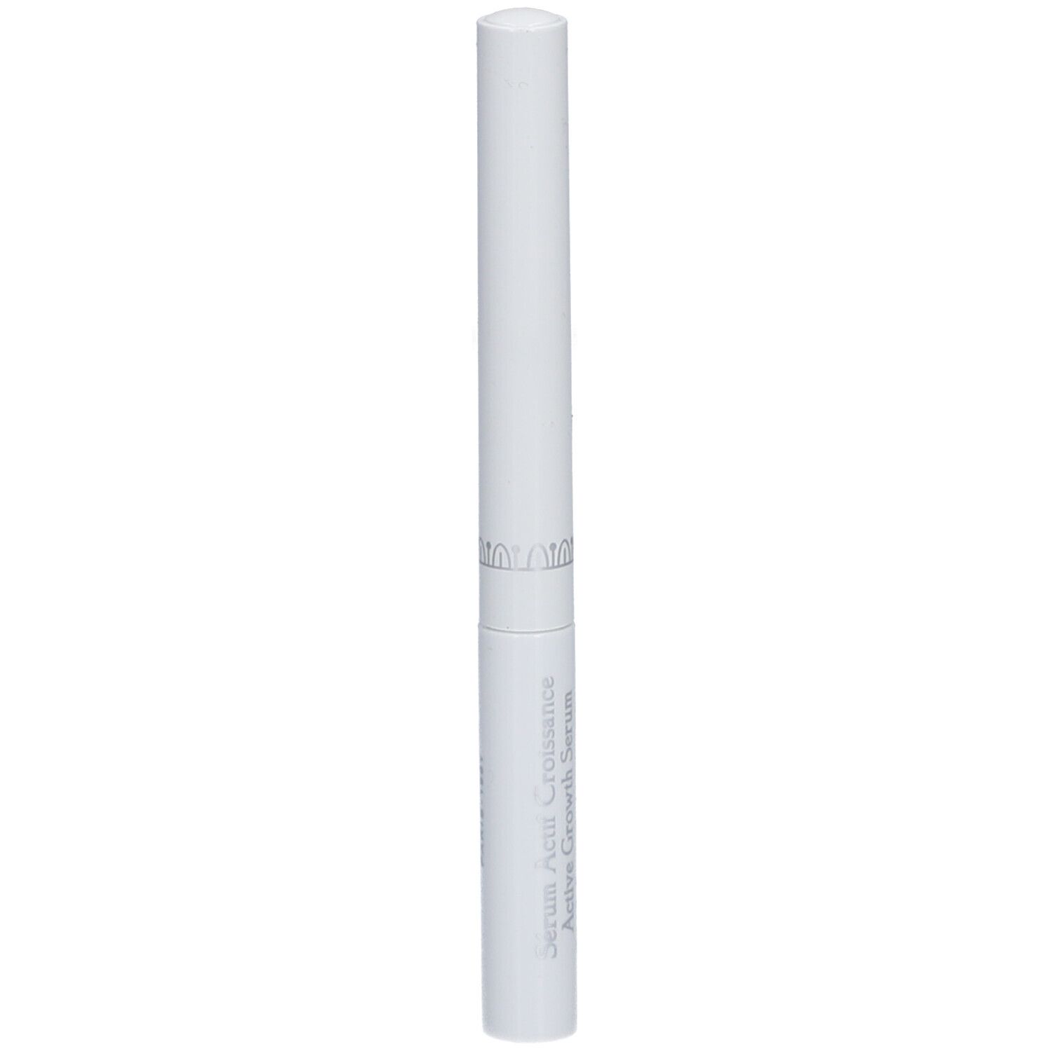 Witte pen met zilveren ring. T.LeClerc logo onderaan. Actief groeiserum.