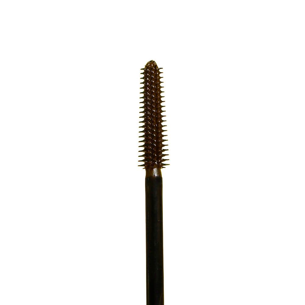 Close-up van de mascaraborstel met bruine haren.