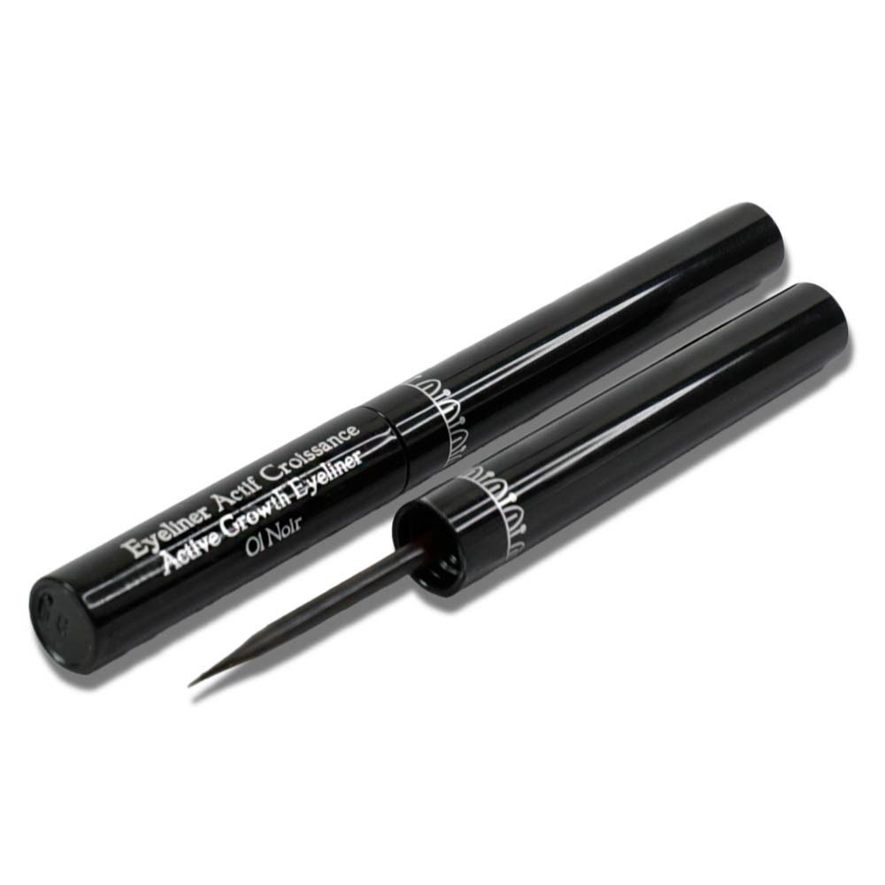 Eyeliner noir et applicateur. Forme cylindrique. Texte: Active Growth Eyeliner.