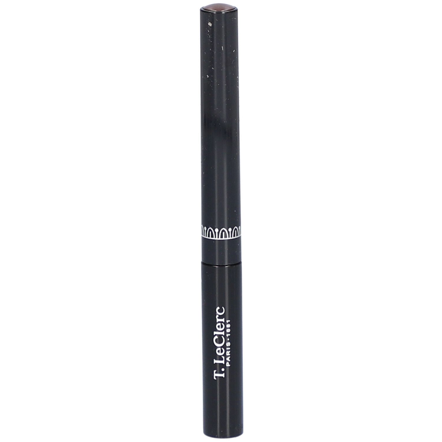 Eyeliner noir avec pointe marron. Inscription T.LeClerc Paris-1881. Bande décorative.