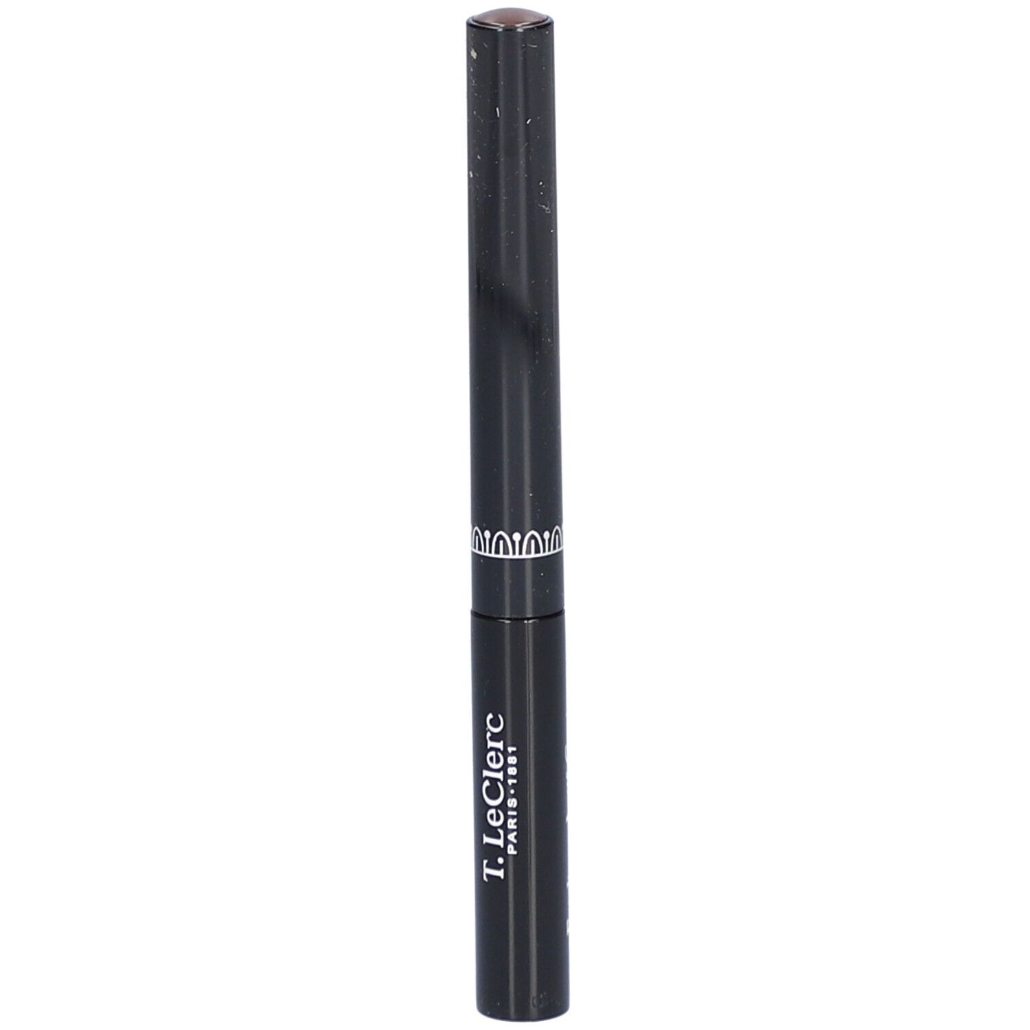 Eyeliner noir avec pointe marron. Inscription T.LeClerc Paris-1881. Bande décorative.