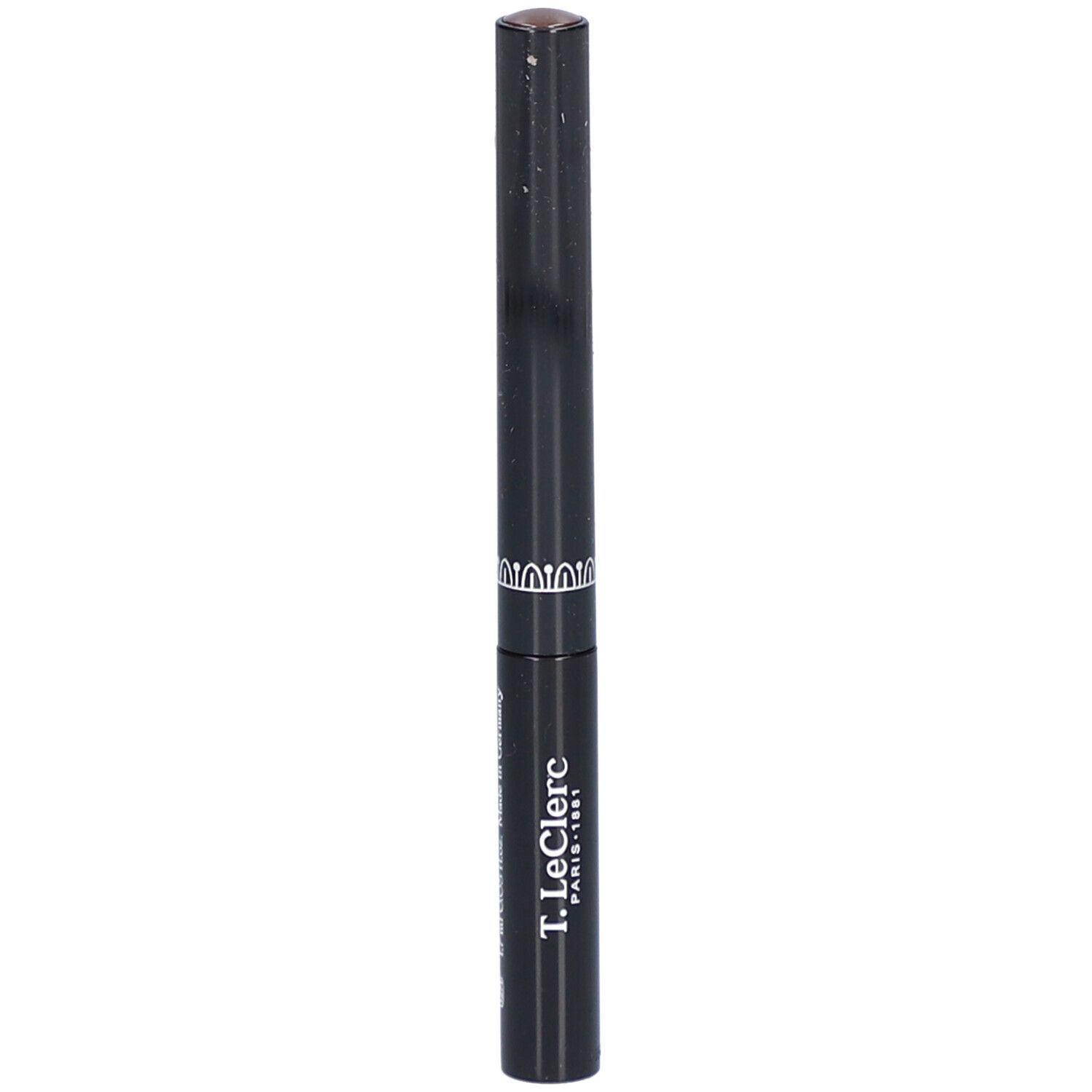 Eyeliner noir avec pointe marron. Inscription T.LeClerc Paris-1881. Bande décorative.