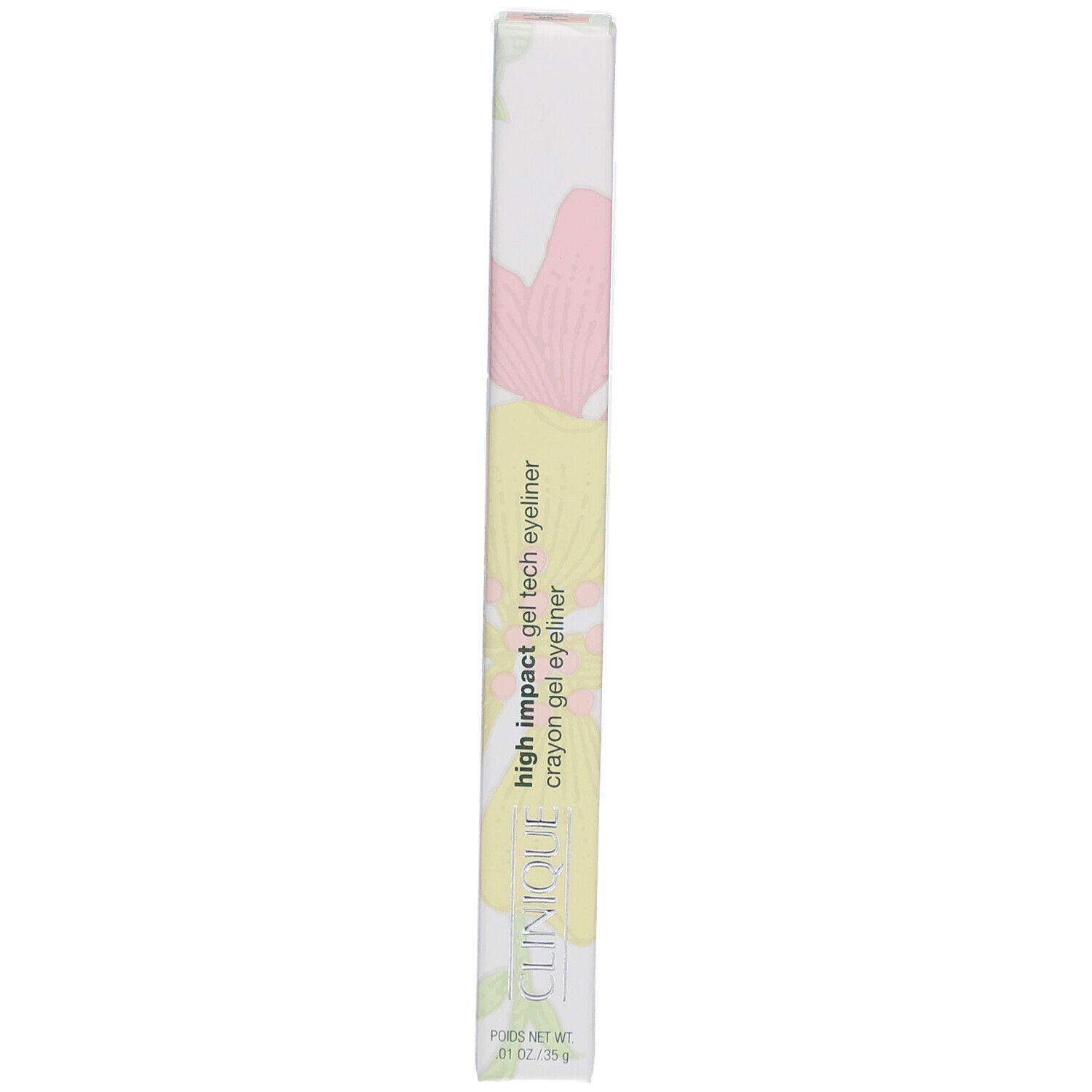 Gel-Eyeliner-Stift in Verpackung. Aufschrift: High Impact Gel Tech Eyeliner, Crayon Gel Eyeliner. Marke: Clinique.