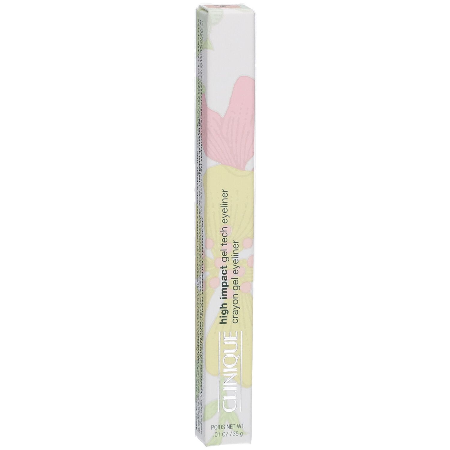 Gel-Eyeliner-Stift in Verpackung. Aufschrift: High Impact Gel Tech Eyeliner, Crayon Gel Eyeliner. Marke: Clinique.