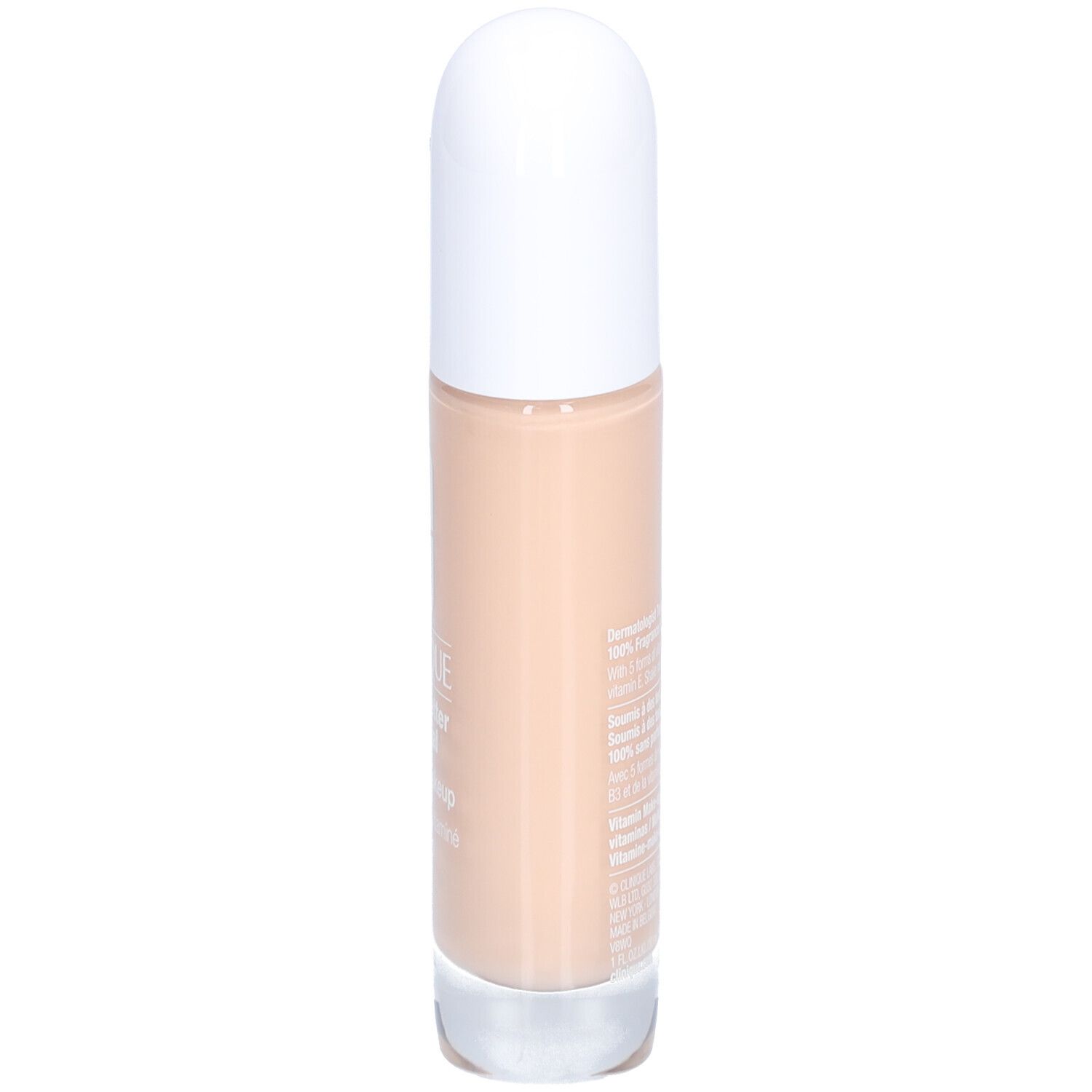 Clinique Even Better Clinical Vitamin Makeup SPF 50. Flacon de fond de teint beige, bouchon blanc.