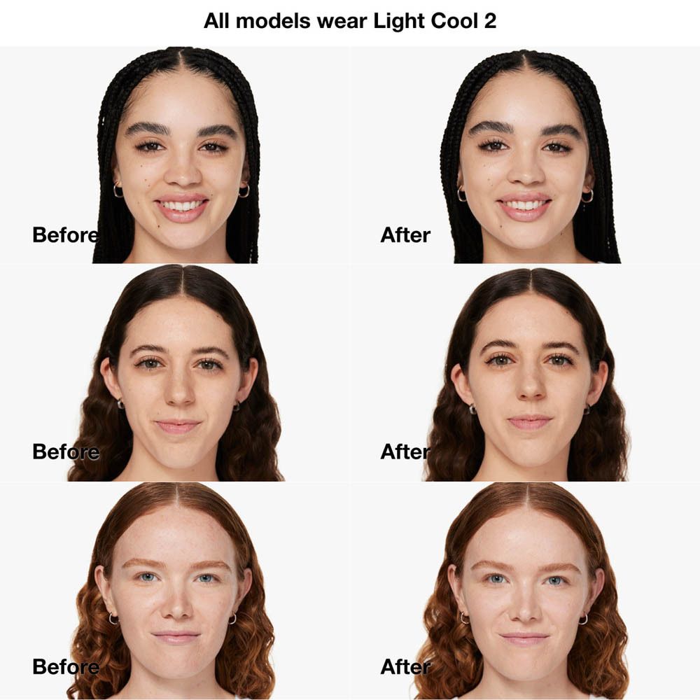 Comparaison avant-après. Femmes avec fond de teint Light Cool 2.
