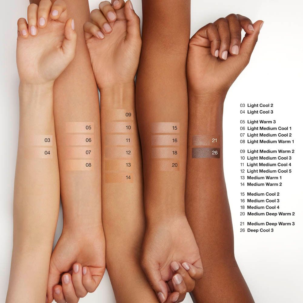 Bras avec différentes teintes de peau, nuances de Clinique Even Better Clinical Makeup.