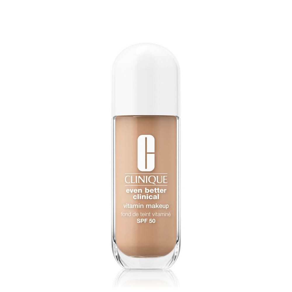 Flacon Clinique Even Better Clinical Vitamin Makeup. Bouchon blanc, liquide beige clair. SPF 50.