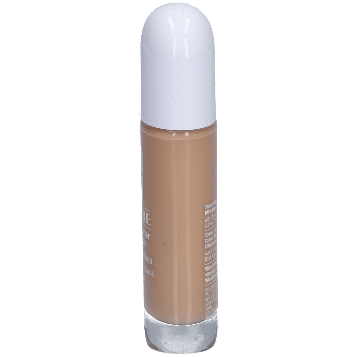 Clinique Even Better Clinical Vitamin Makeup Flakon. Weißer Deckel, hellbraune Flüssigkeit. Nahaufnahme.