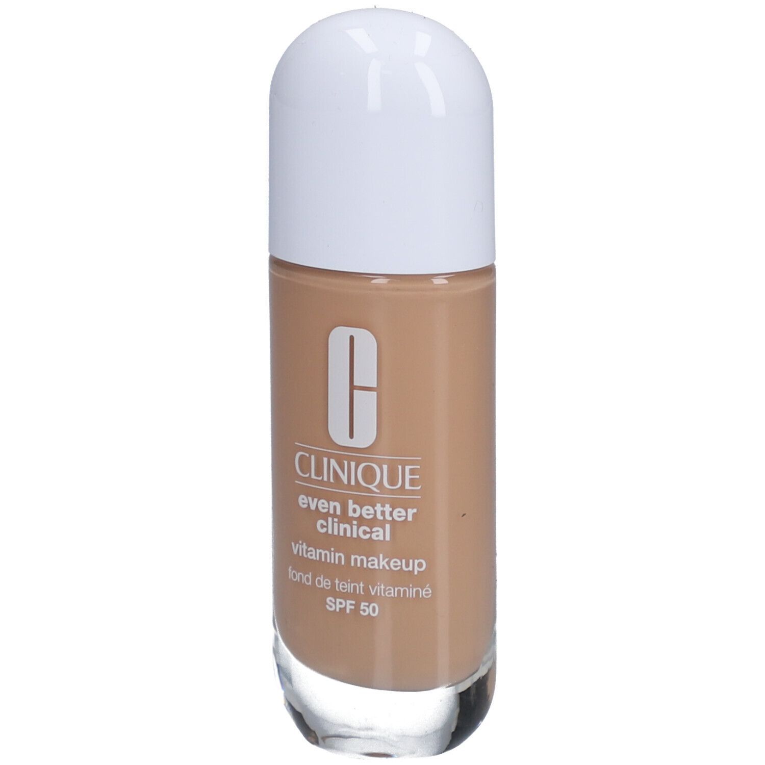 Clinique Even Better Clinical Vitamin Makeup Flakon. Weißer Deckel, hellbraune Flüssigkeit. SPF 50.