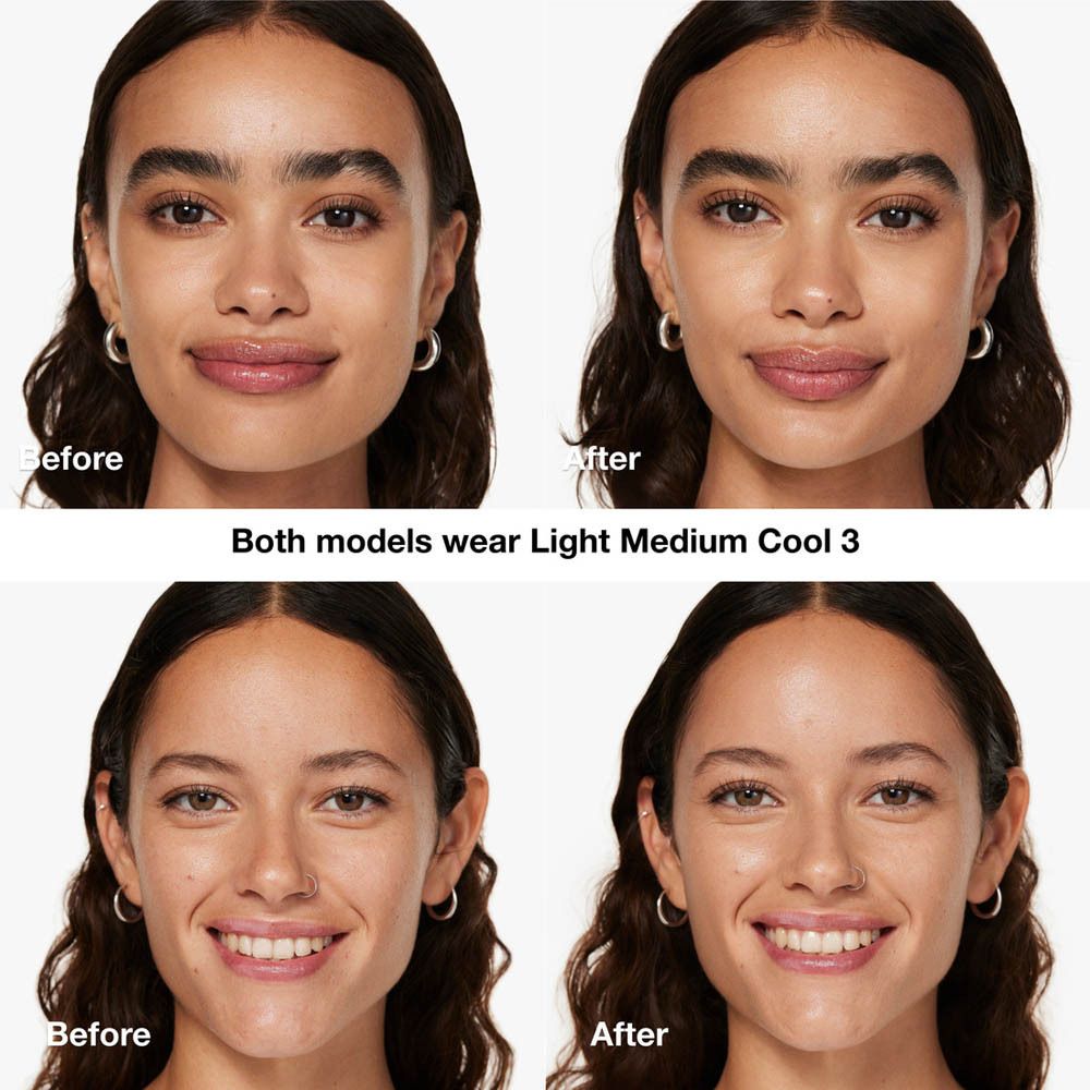 Comparaison avant-après. Deux femmes avec fond de teint. Light Medium Cool 3.