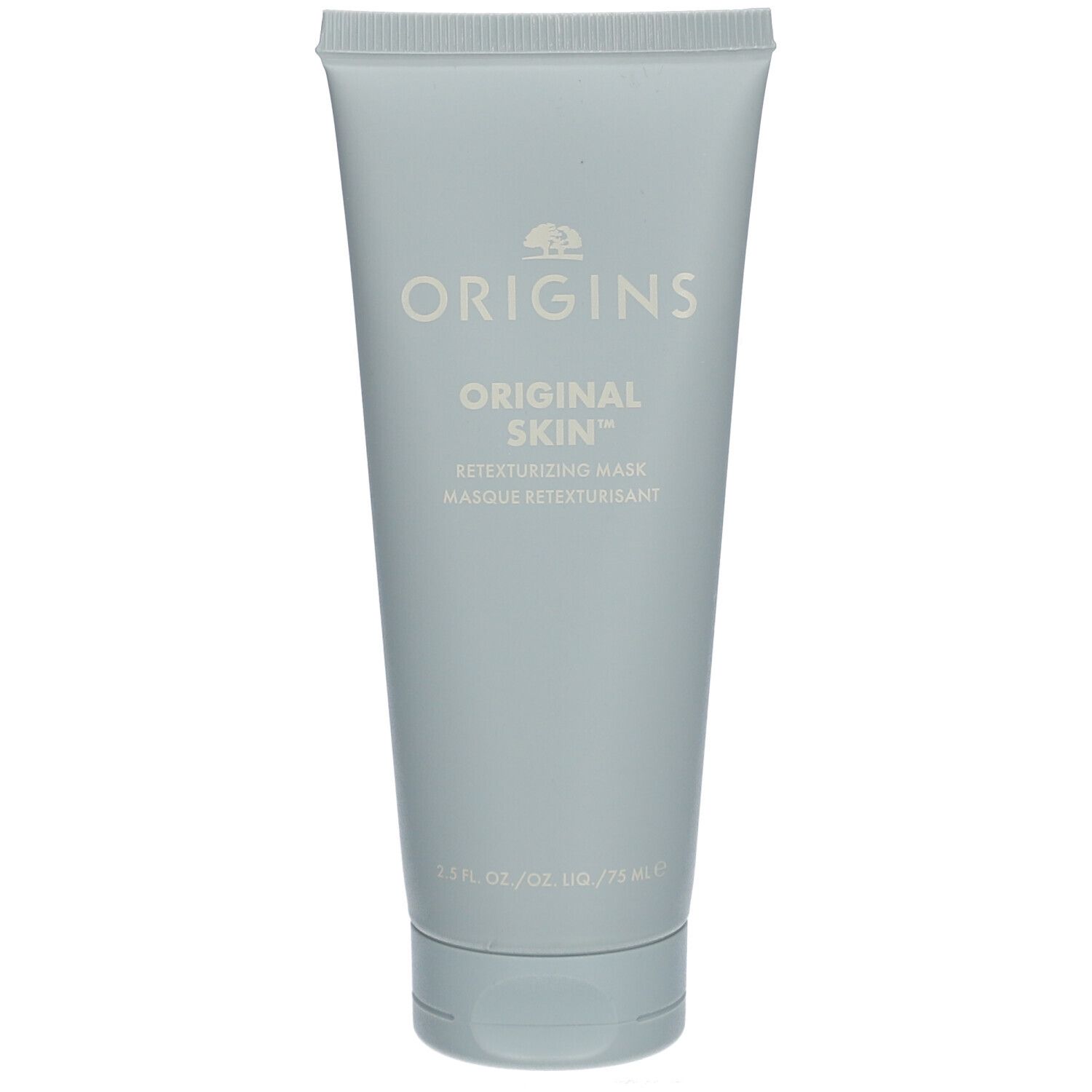 Hellgraue Tube mit Produktnamen und Markennamen. Text: ORIGINAL SKIN™ Retexturizing Mask. 75 ml.